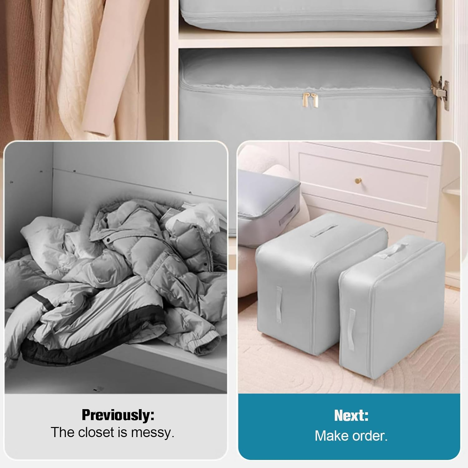 Eukyplace Clothes Storage of Ultra Space Saving Self, 2025 New Compression Packing Cubes, High-Grade Satin Clothes Storage for Bedding Quilts, Blankets, Duvets, Clothes, and Puffer Jackets (Grey) - Gray image number 3