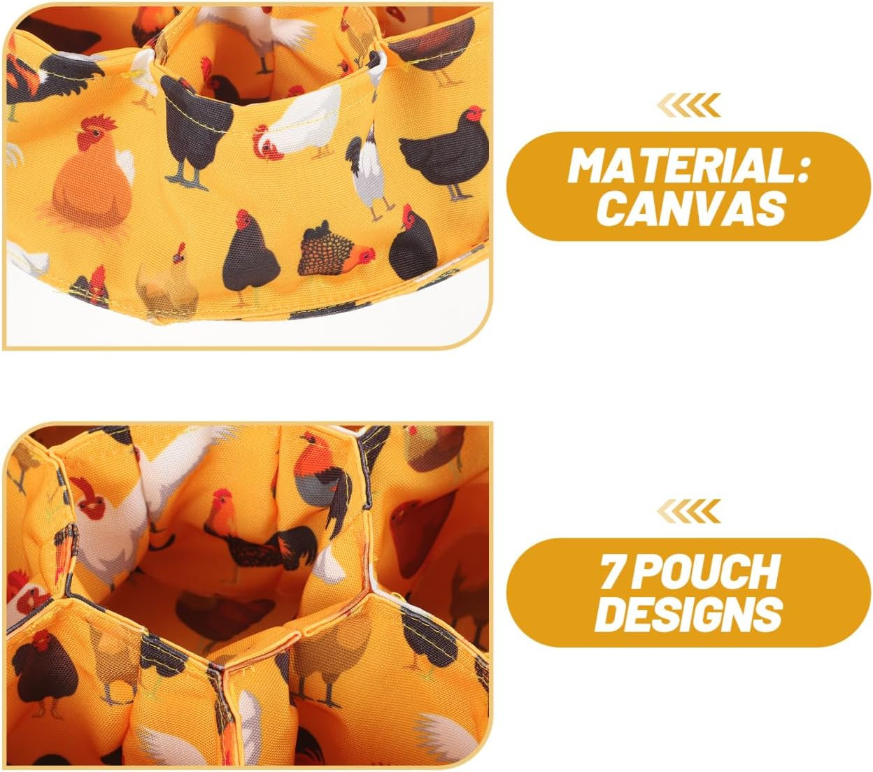 Egg Collection Basket with 7 Pouches for Chickens Ducks Geese - Canvas Storage Bag for Farmhouse and Garden Use