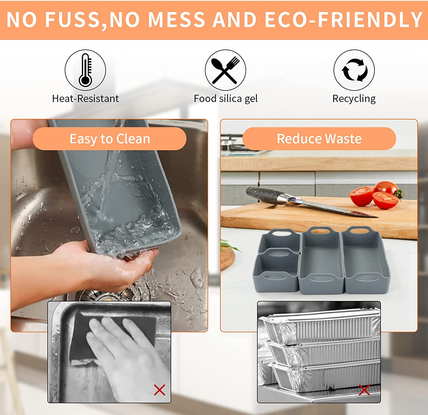 STARBRILLIANT Silicone Baking Sheet Pan Dividers,Sturdy Heatproof Handles Nonstick Tray,Cooking Reimagined,Reusable Bakeware Set for Meal Prep,Easy to Clean,Air Fryer,Oven Safe (Gary A) image number 2