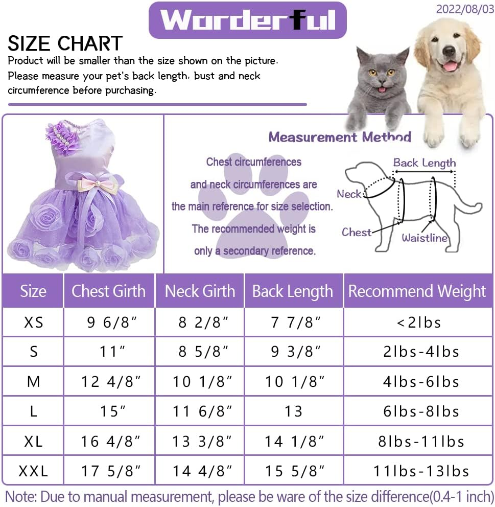 WORDERFUL Dog Wedding Dress Summer Dog Lace Wedding Dress Pet Cute Bubble Skirt Formal Dress for Puppy Small Dogs (XL, Purple) image number 4