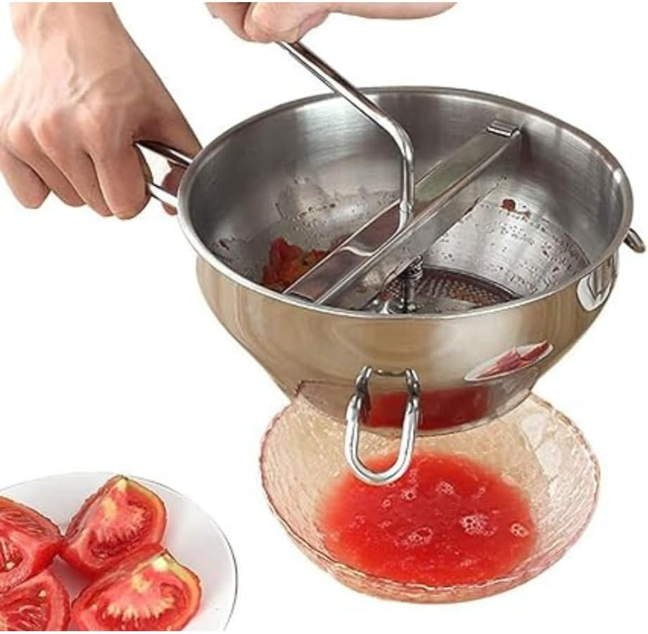 PARENCE. - Stainless Steel Vegetable Grinder with 3 Interchangeable Discs - Manual Potato Masher &Oslash;20 Cm - Kitchen Utensils for Purees, Soups, Sauces and Compotes