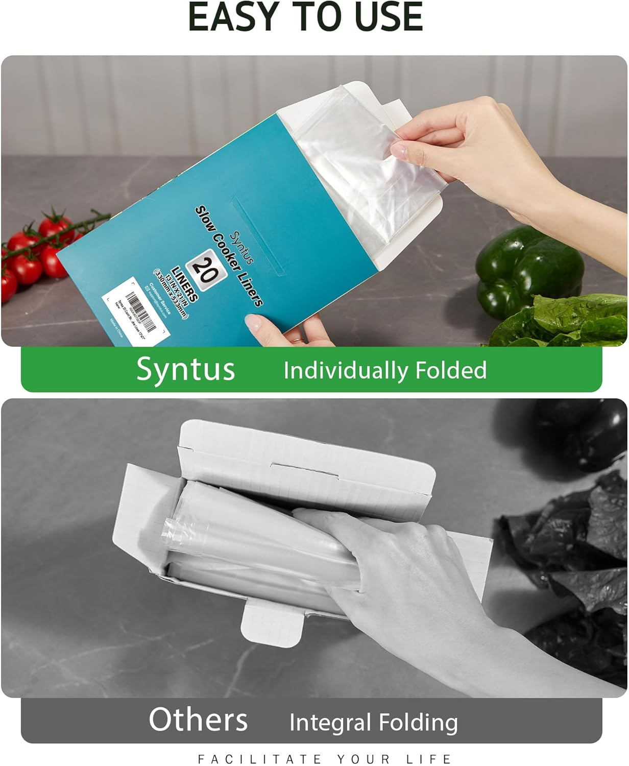 Syntus Slow Cooker Liners, 20 Count Cooking Bags Large Size Disposable Pot Liners Plastic Bags, Fit 3QT to 8QT for Slow Cooker Cooking Trays, 13"X 21", 20 Liners image number 4