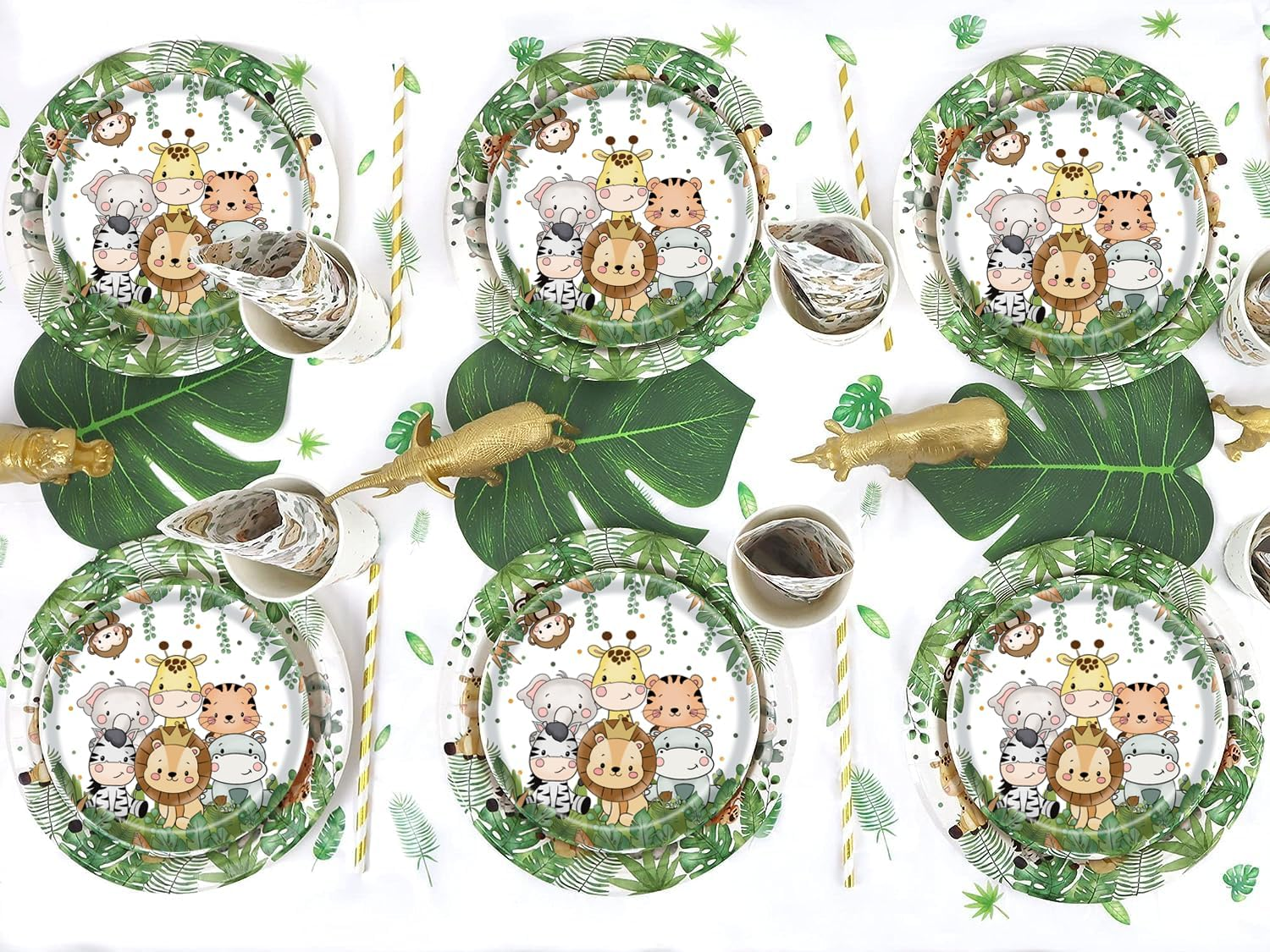 Safari Baby Shower Decorations, Jungle Animal Party Supplies Serves 20, Green Animals Tablecloth, Happy Birthday Banner, Balloons, Plates, Napkins, Cups for Baby Shower Safari Birthday Party Supplies image number 5