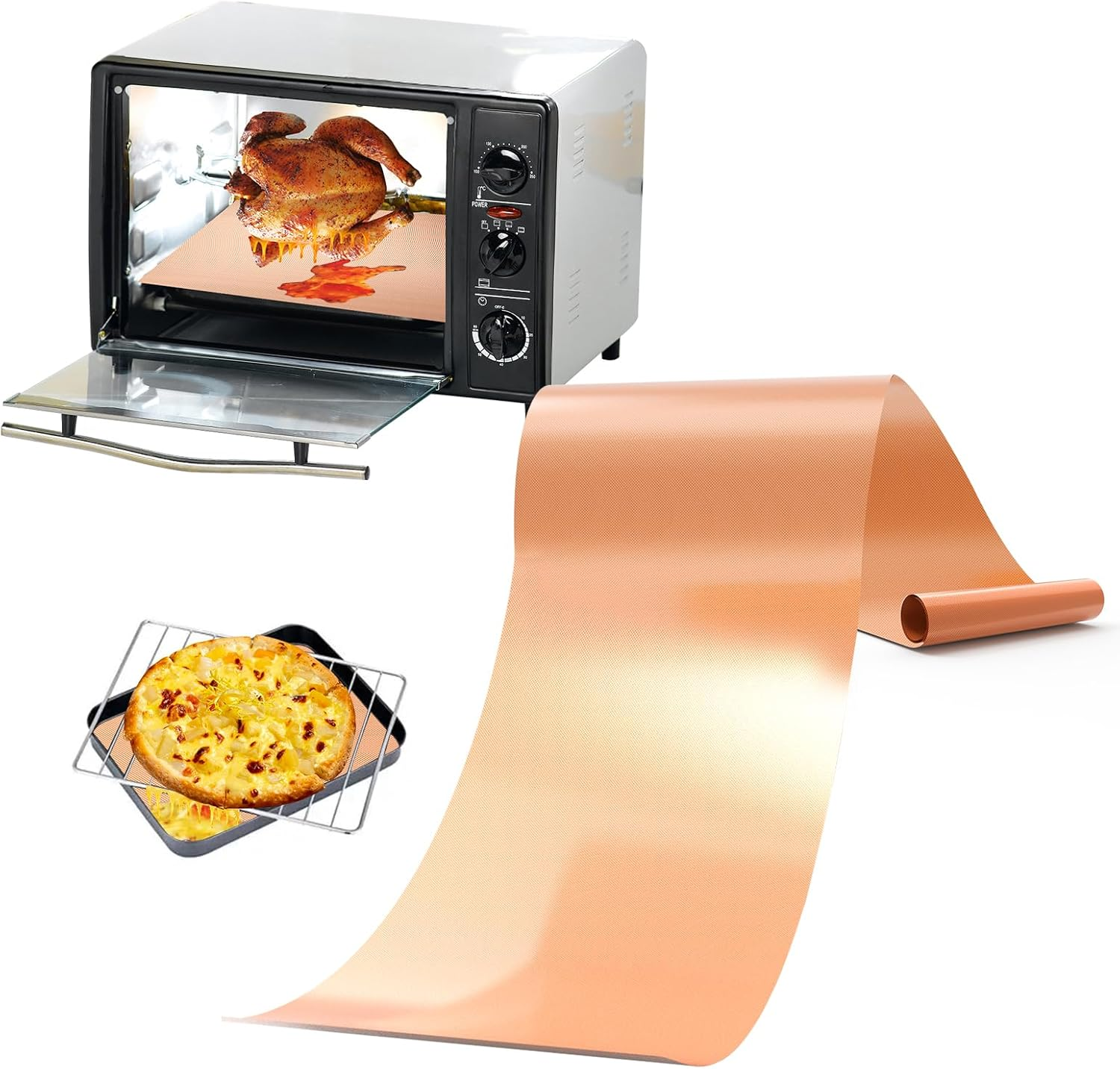 Cut to Size 16''X75'' (1,200 Sq. Inches) Oven Liners for Bottom of Oven, Non Stick Teflon Baking Mats, Reusable Kitchen Accessories for Gas Toaster Oven, Grills, Air Fryer Liners image number 3