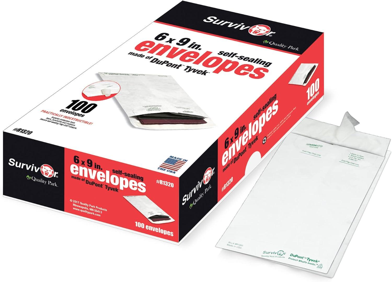 Quality Park Tyvek Catalog Envelope, 6 Inches X 9 Inches, White 100 Envelopes (R1320) image number 1