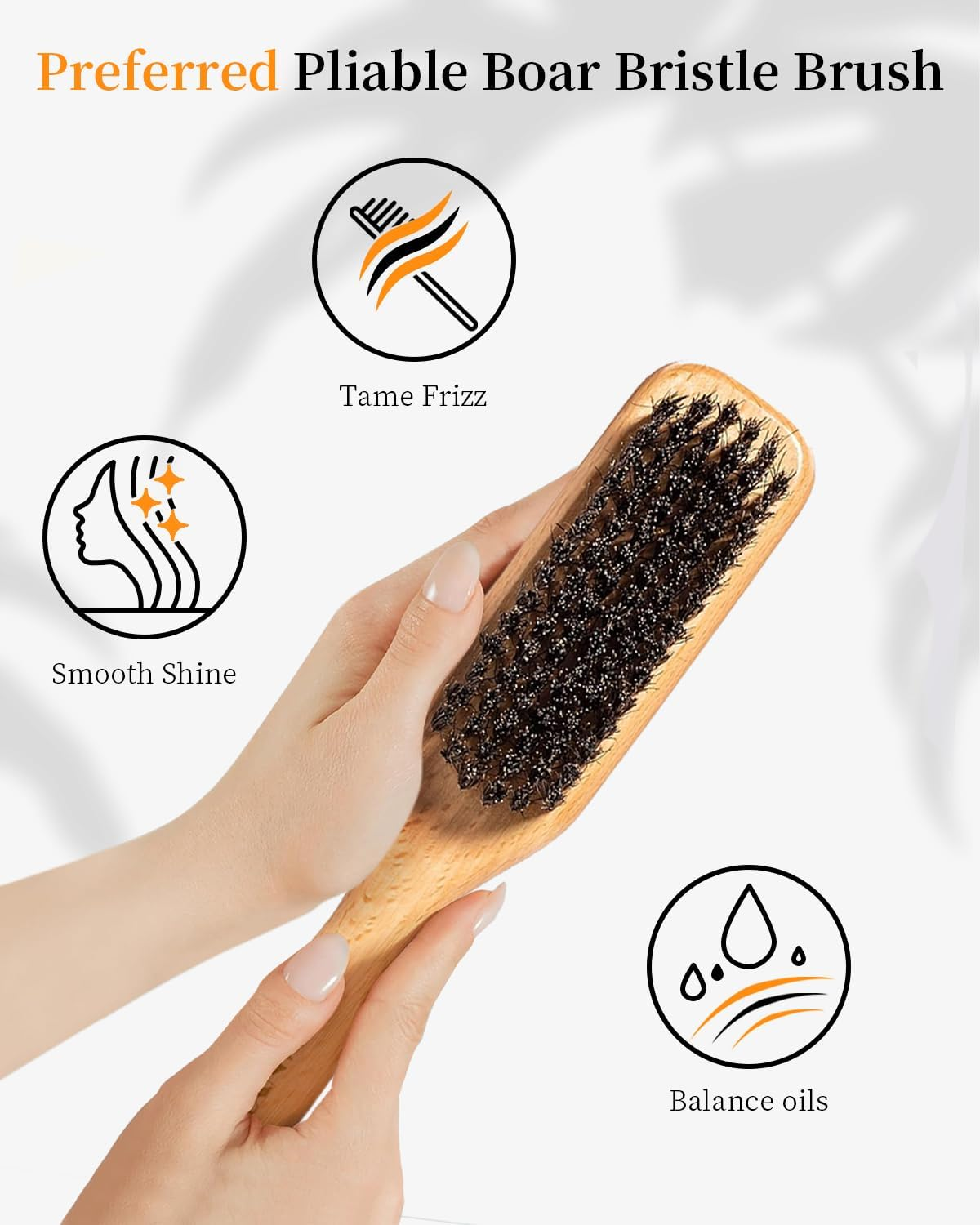 100% Boar Bristle Hair Brush & Hair Wax Stick Set, Soft Bristle Hair Brush for Fine to Medium Hair of Women & Men, Slick Back Hair Brush for Balance Hair Oil, Wax Sticks for Hair Smooth Frizz image number 1