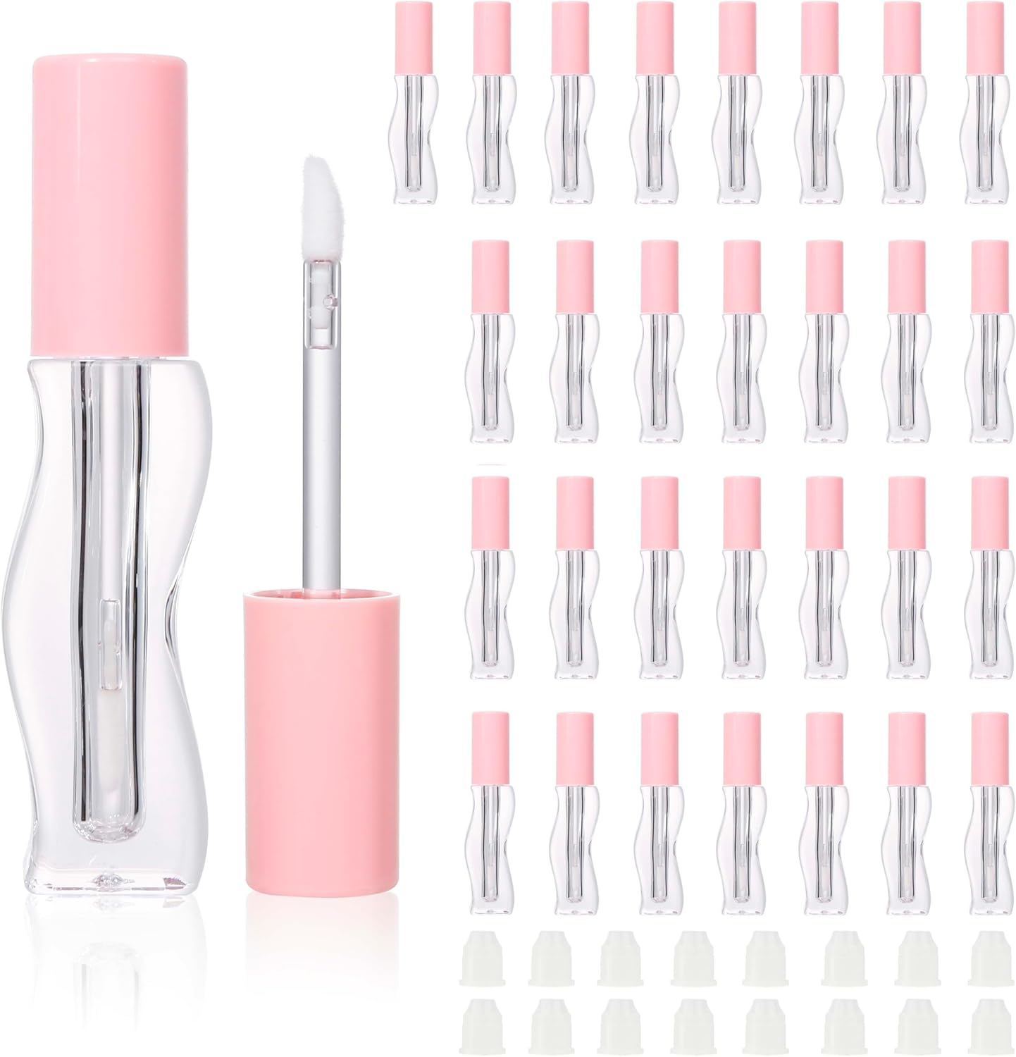 COSIDEA 30Pcs Empty 2.5Ml/0.08Oz Pink Lip Gloss Tubes with Wand Unique Wave Shape Lipgloss Tube Container Small Capacity for Lip Tint DIY image number 2
