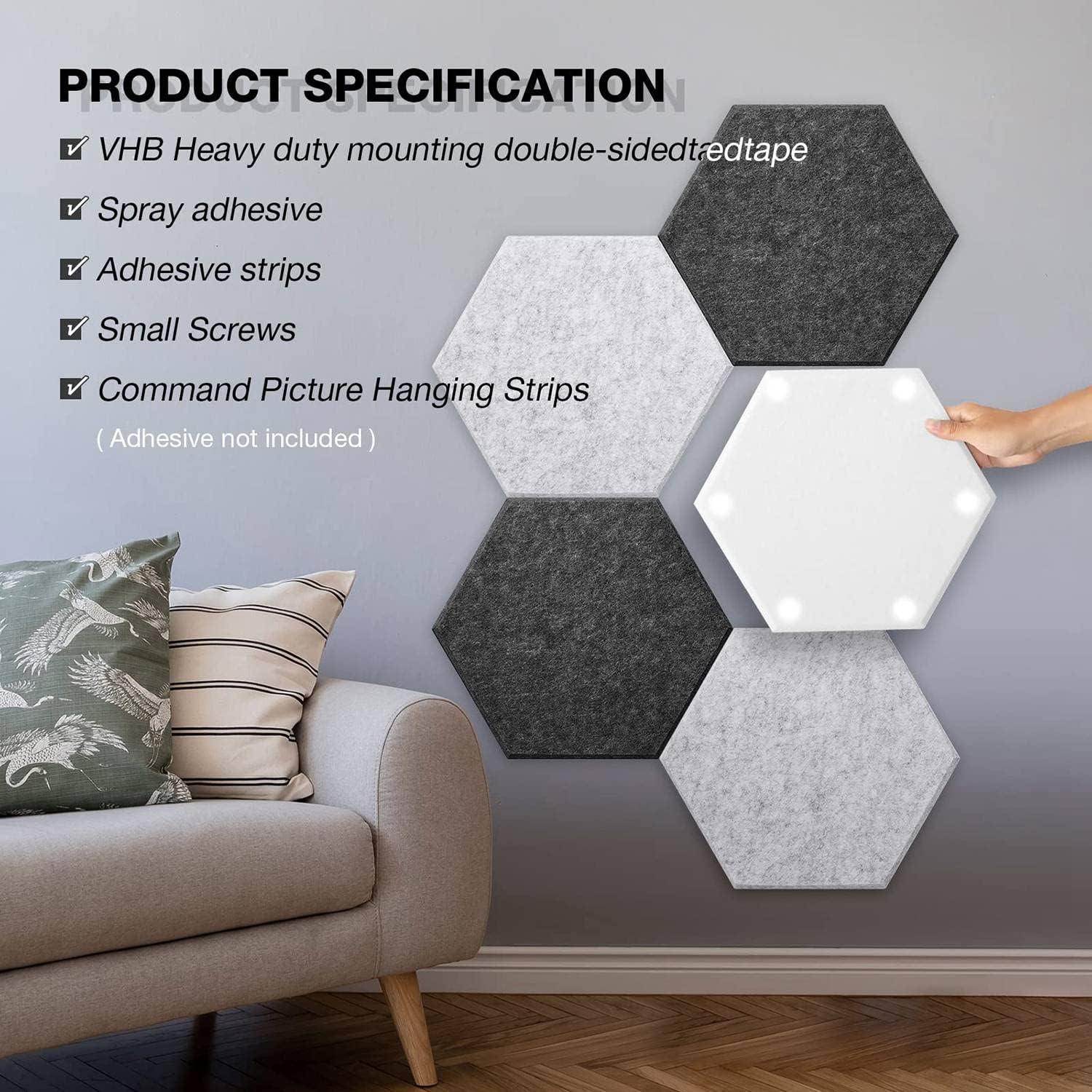18 Pcs Acoust Insulation Panel Sound Absorbing Acoustic Sound Proof Panels Hexagonal Acoustic Panel for Sound Insulation &Acoustic Treatment image number 6