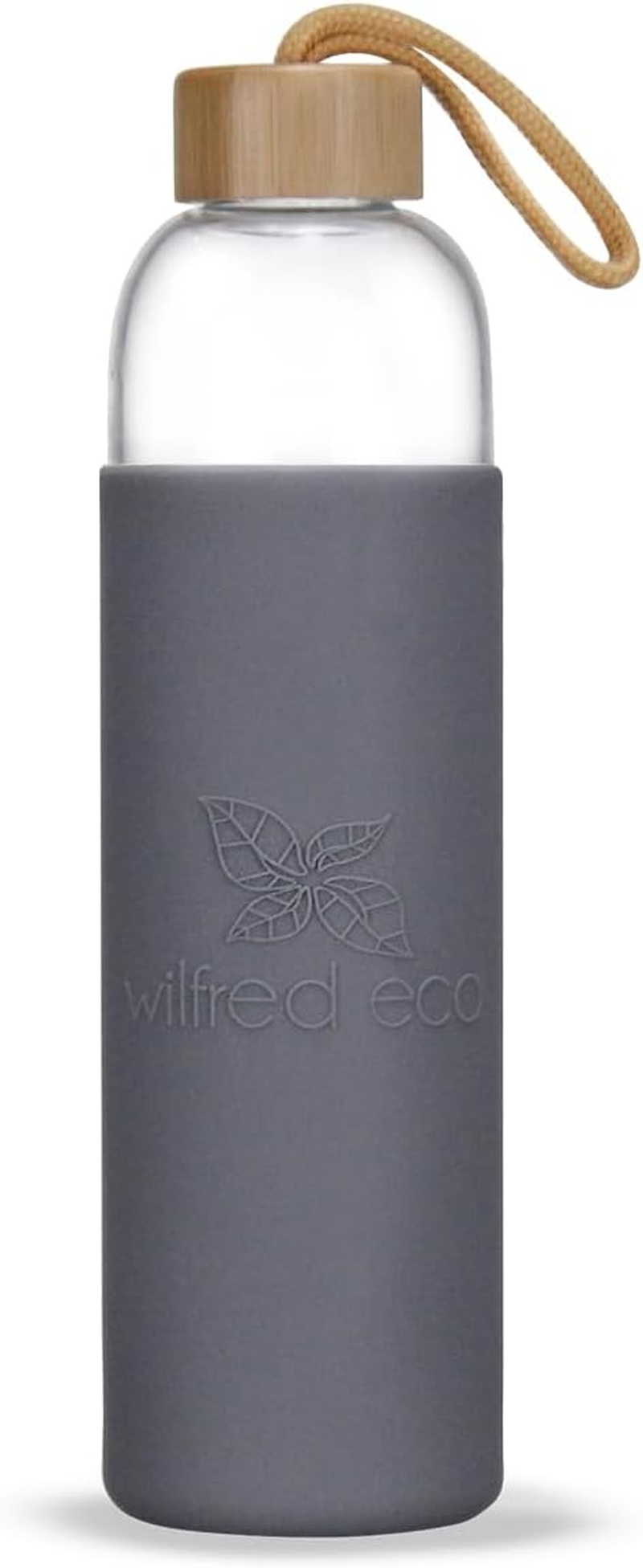 Wilfred Eco 650Ml Portable Glass Water Bottle with Protective Silicone Sleeve | Leakproof | BPA Free | Dishwasher Safe | Reusable | Slimline for Convenience (Bold Grey)