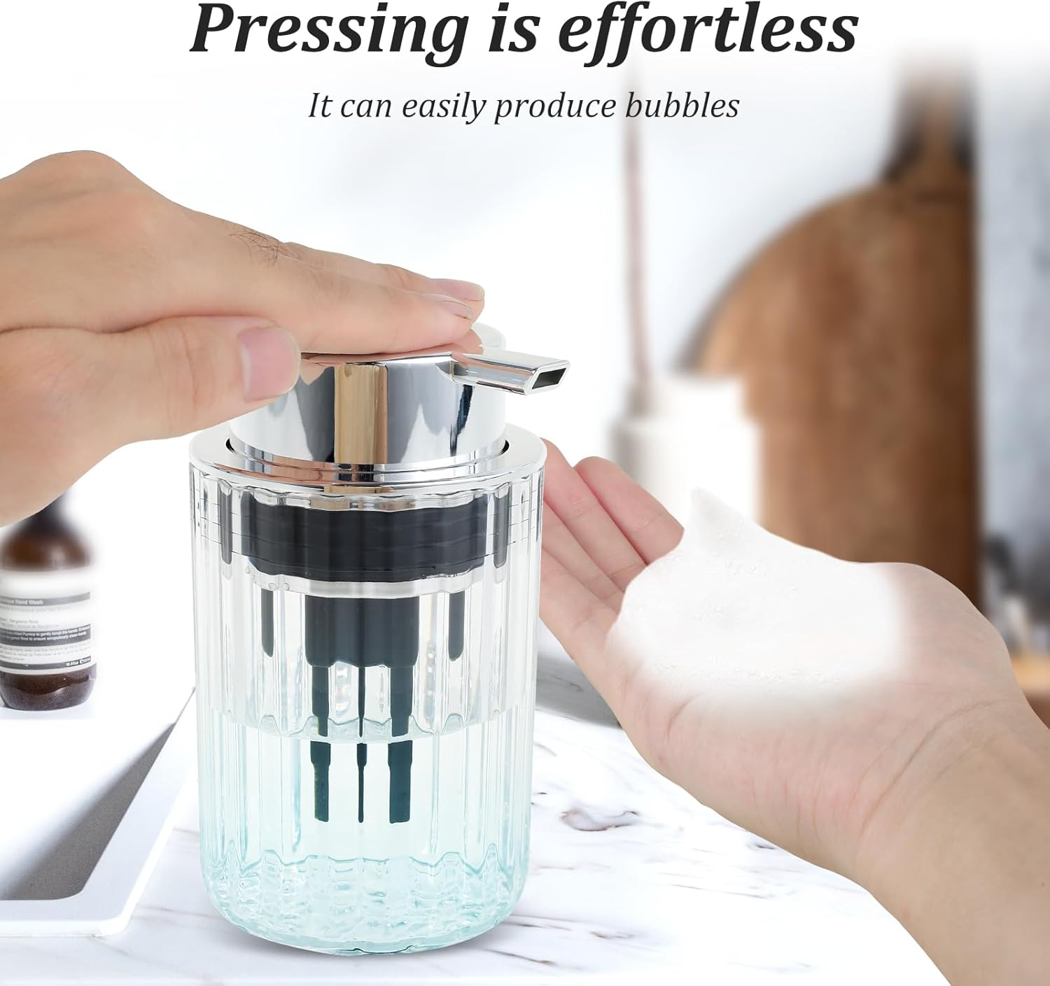 Foaming Hand Soap Dispenser, Clear Soap Foaming Dispenser, Refillable Pump, Delicate Pump Bottle Container, for Essential Oil Shampoo Dish Soap, for Kitchen Bathroom Hotel image number 5