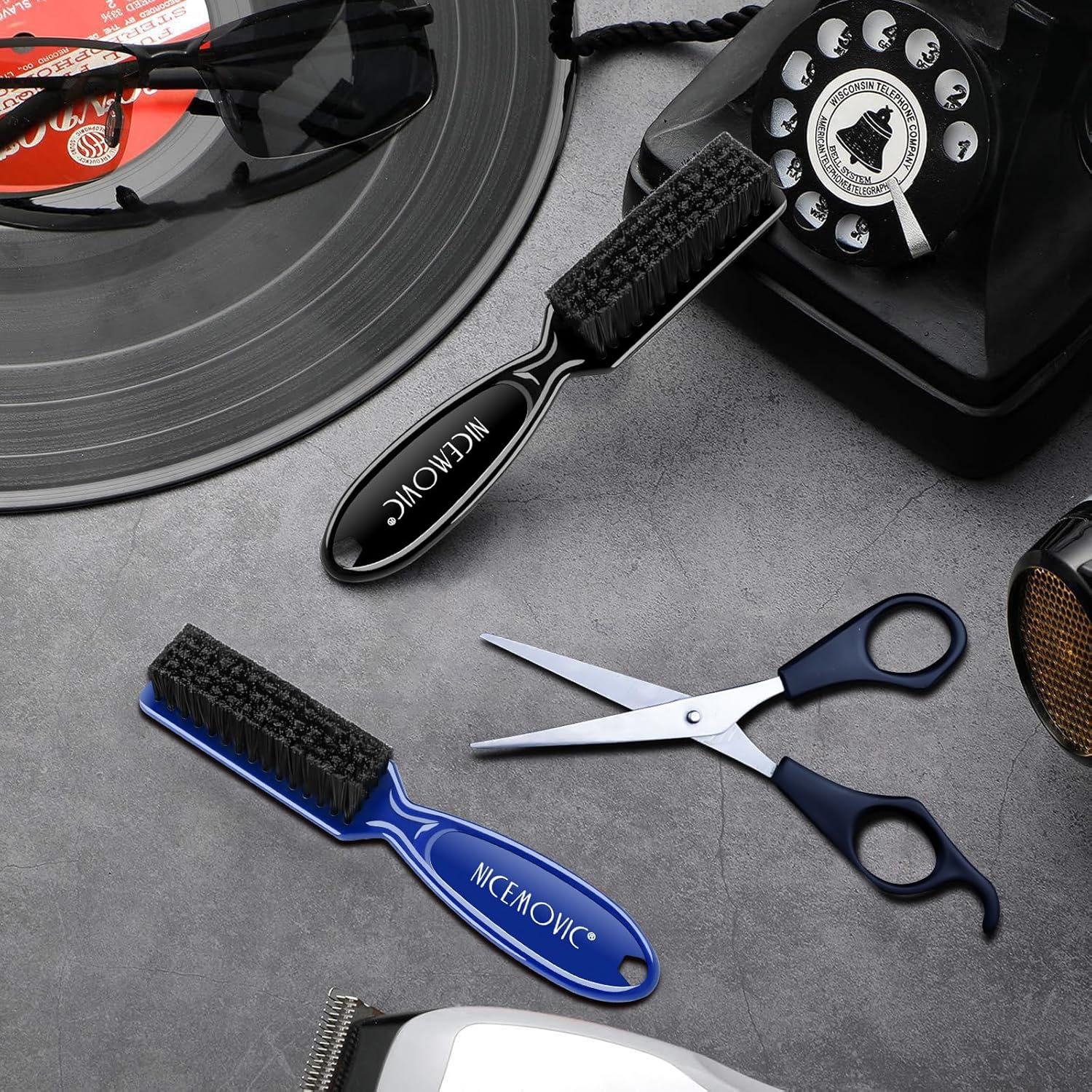 NICEMOVIC 10 Pcs Barber Clipper Cleaning Brush, Barber Accessories Cleaning Supplies, Blade Trimmer Cleaning Mini Brush Bulk Set Duster Manicure Nylon Brush Hair Styling Brush Tool (Black&Blue) image number 4
