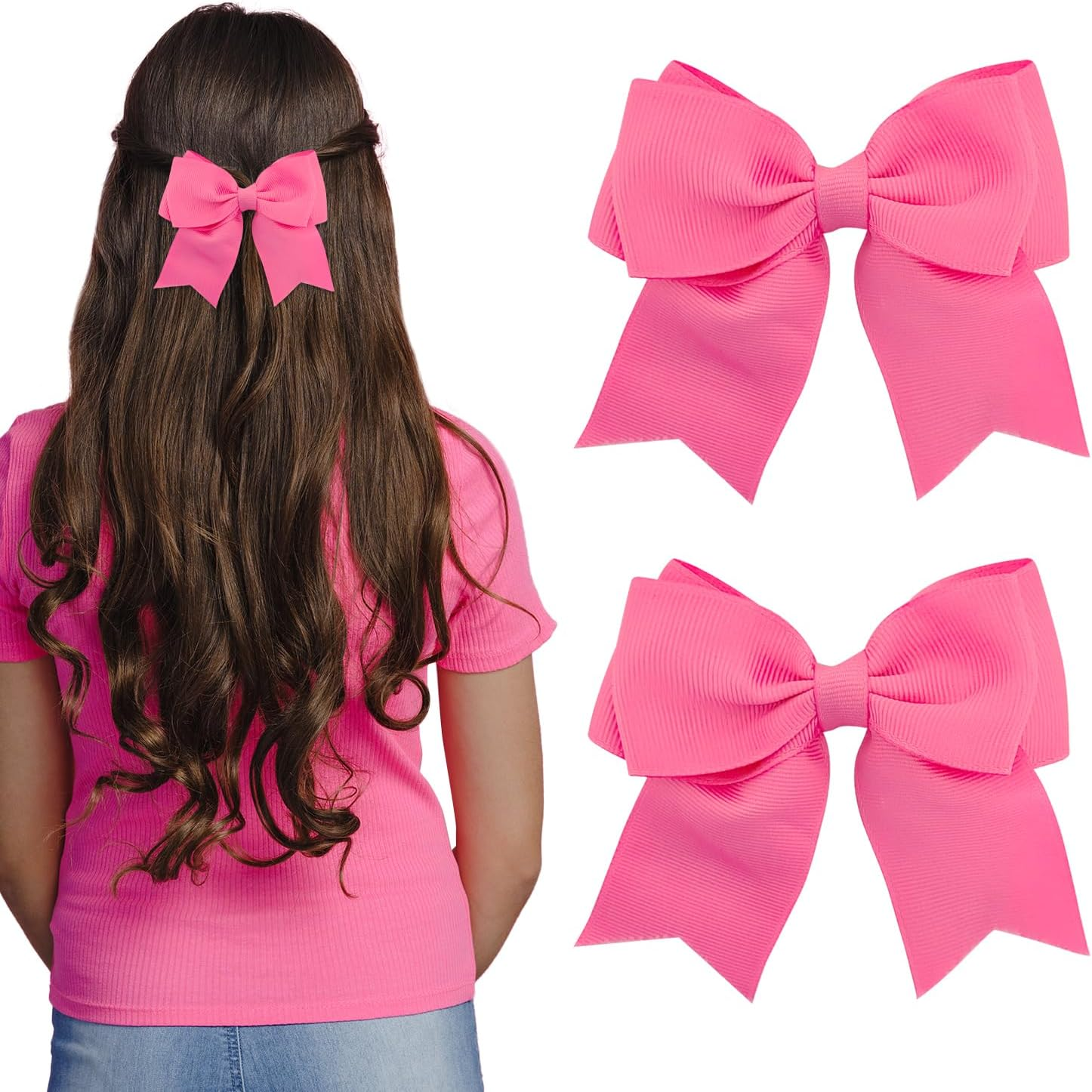 Set of 2 Satin Hair Clips with Big Bows for Girls Dark Pink image number 2