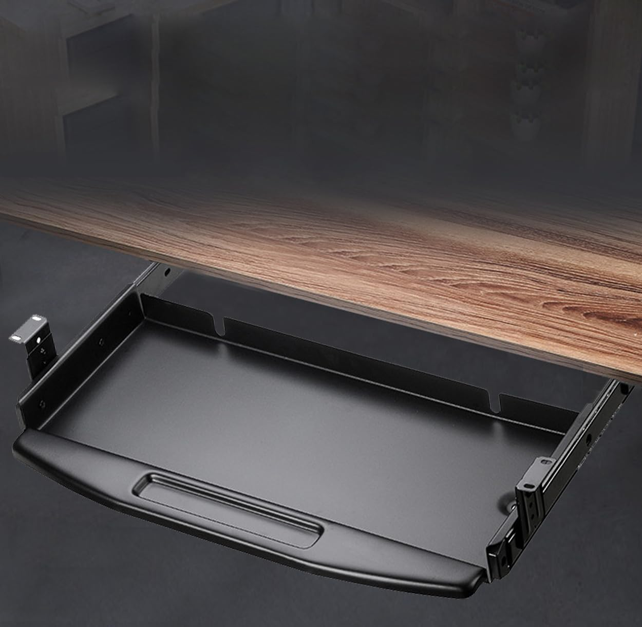 Meichoon Under-Desk Keyboard Tray All-Steel 18.9 * 7.9"/48 * 20Cm Panel Slideway Drawer Silent and Smooth Thick Rails Wear-Resistant Durable Home Office Black image number 1