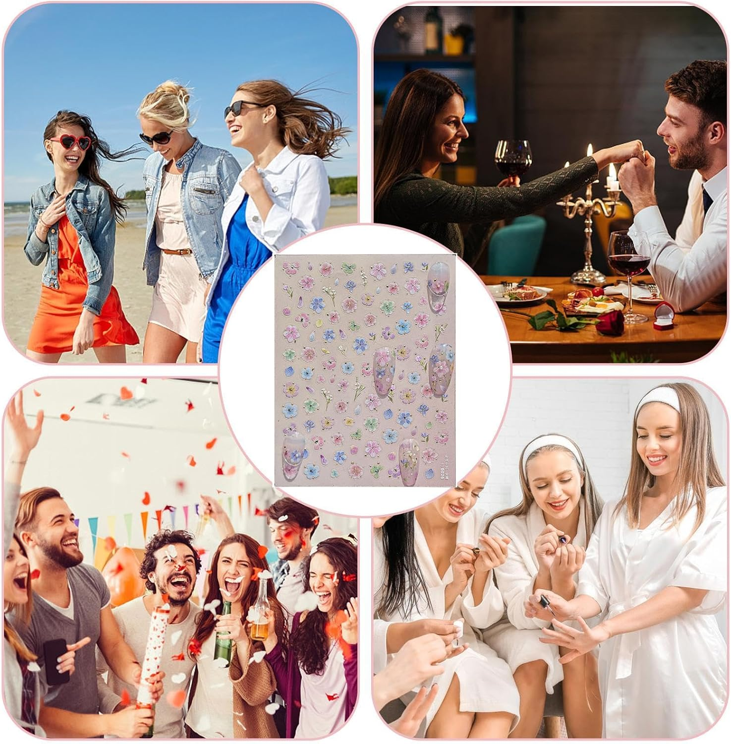 Floral Nail Stickers - 5D Embossed Adhesive Flower Nail Stickers,Metal Adhesive Dried Floral Decorations for Mather Wives