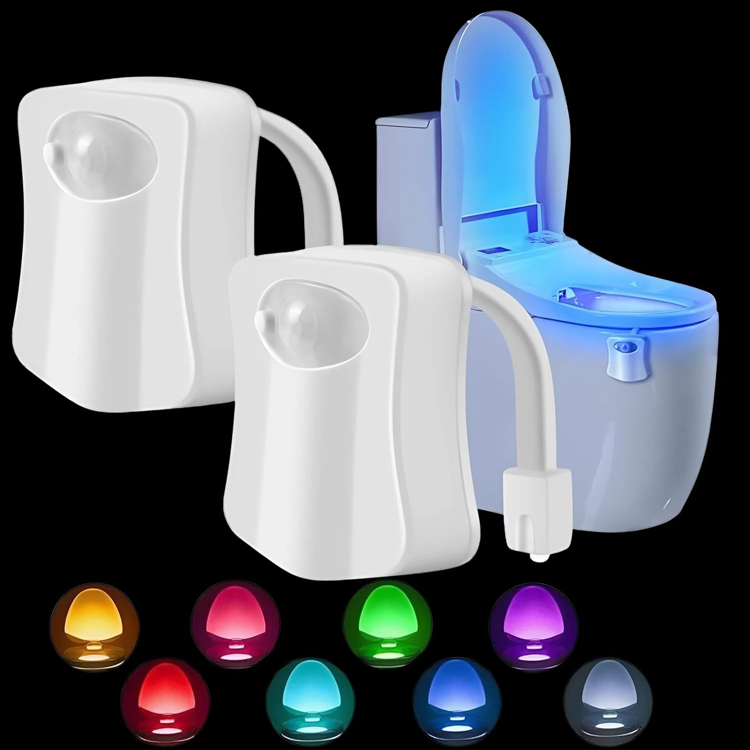 Spendeal 2 Pack Toilet Night Light, Toilet Bowl Light, Motion Sensor Activated LED Night Light, 8-Color Toilets Light up for Kids Bathroom Decor, Washroom, Cool Stuff Fit for Any image number 4