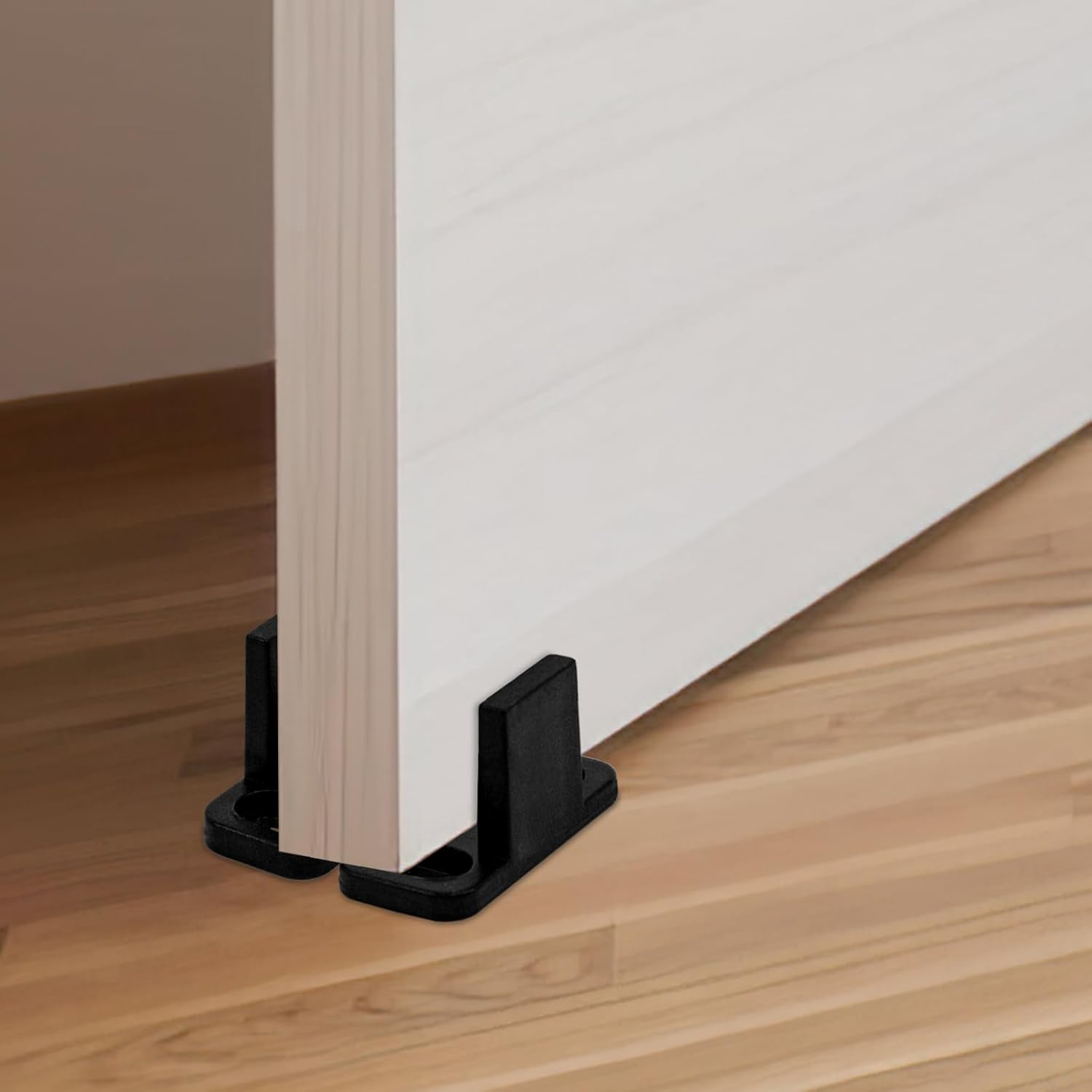 12 Pieces Sliding Barn Door Floor Guides Closet Hardware Plastic, Black Plastic Track Guide for Sliding Doors Including Pocket with Screws and Bypass, Adjustable L Shape Brackets for Sliding Doors image number 1