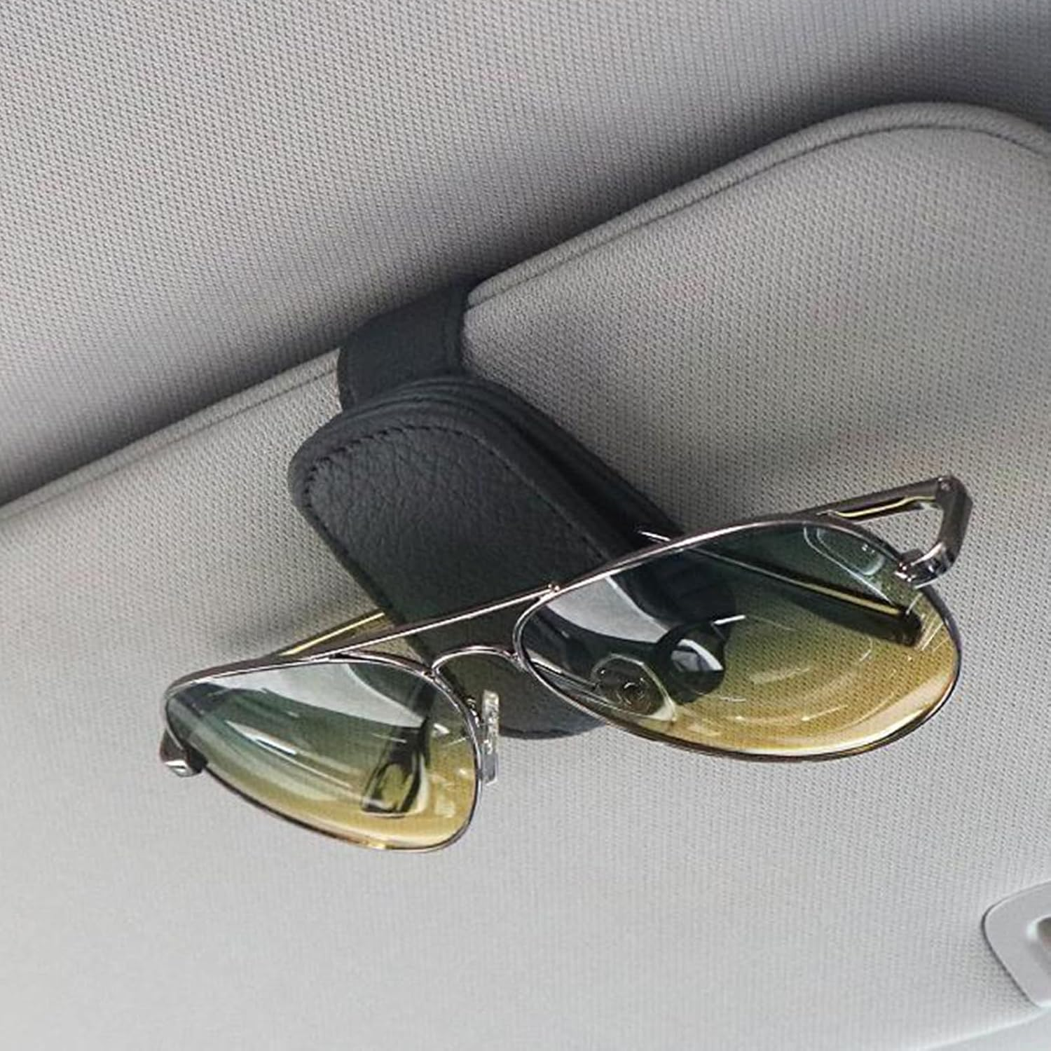 2 Pack Car Sunglasses Holder, Magnetic Leather Sunglasses Clip for Car Visor, Black