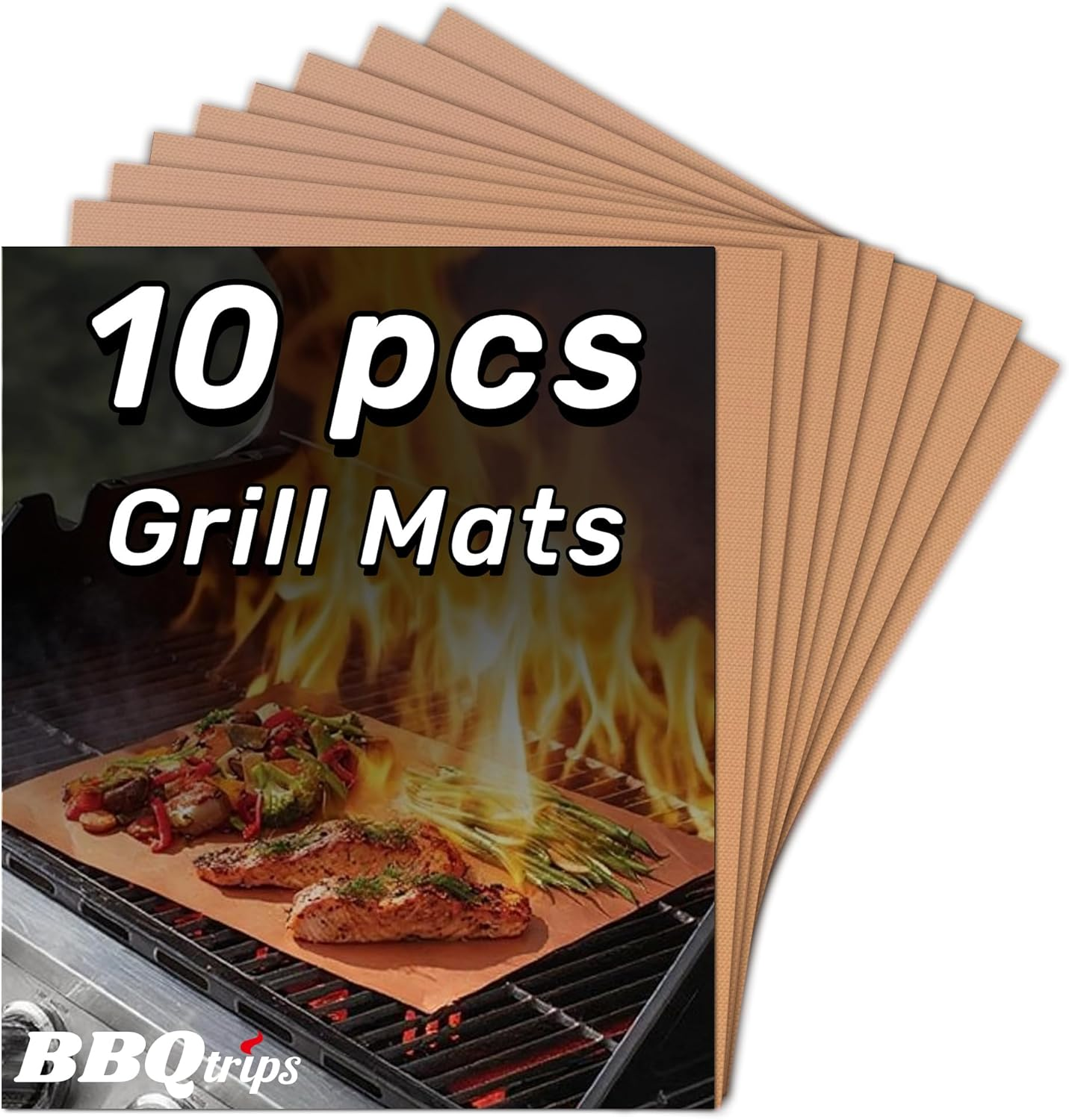 Grill Mats for Outdoor Grill, (10 Pcs) Non Stick BBQ Grill Mat Grilling Mat, BBQ Grilling Accessories, Heavy Duty, Reusable and Easy to Clean, Grill Sheets for Gas Charcoal and Electric BBQ