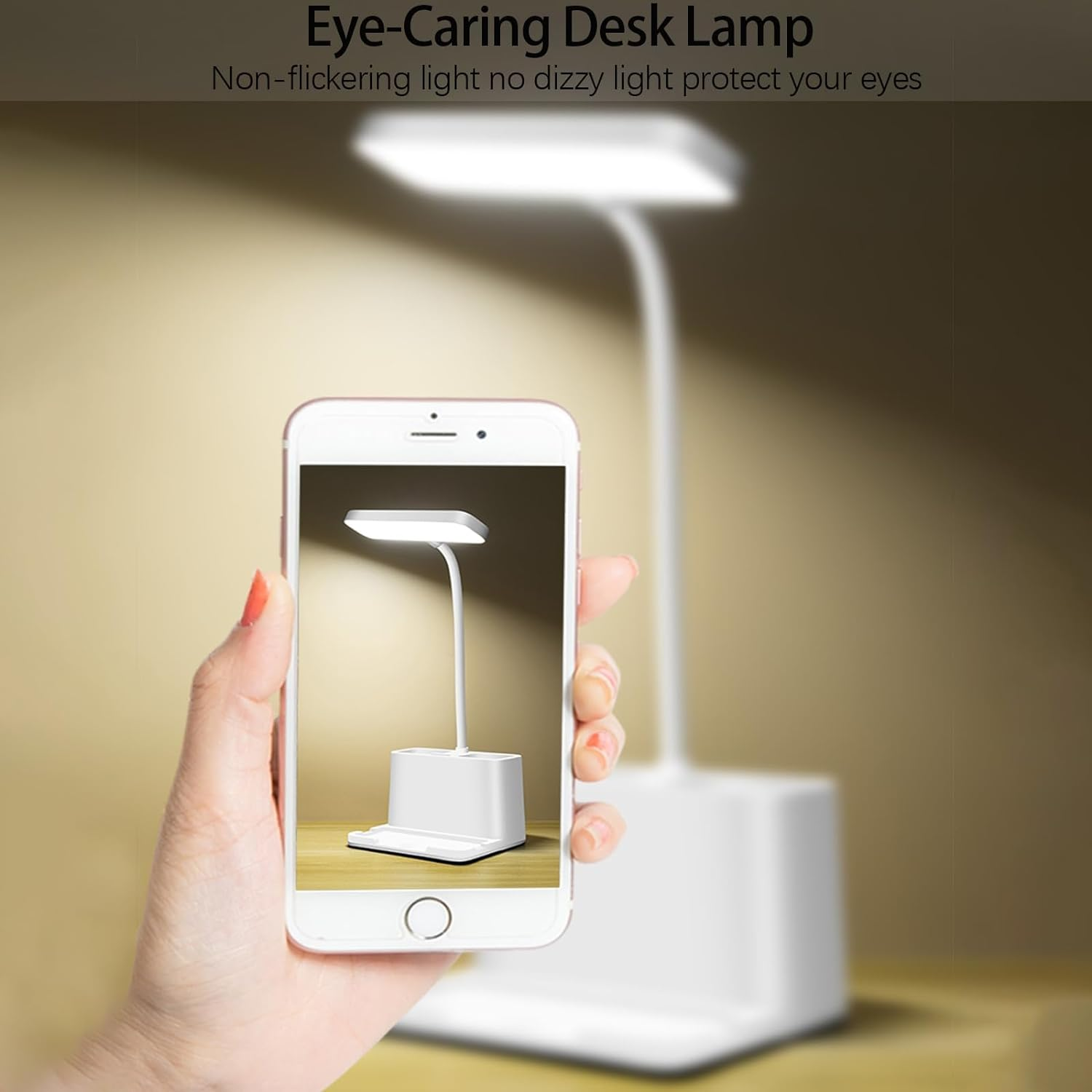 Cordless Desk Lamp, LED Desk Lamp with Pen/Phone Holder, Rechargeable Study Table Lamp with 360&deg; Gooseneck, for Kids/Student/College Dorm/Office