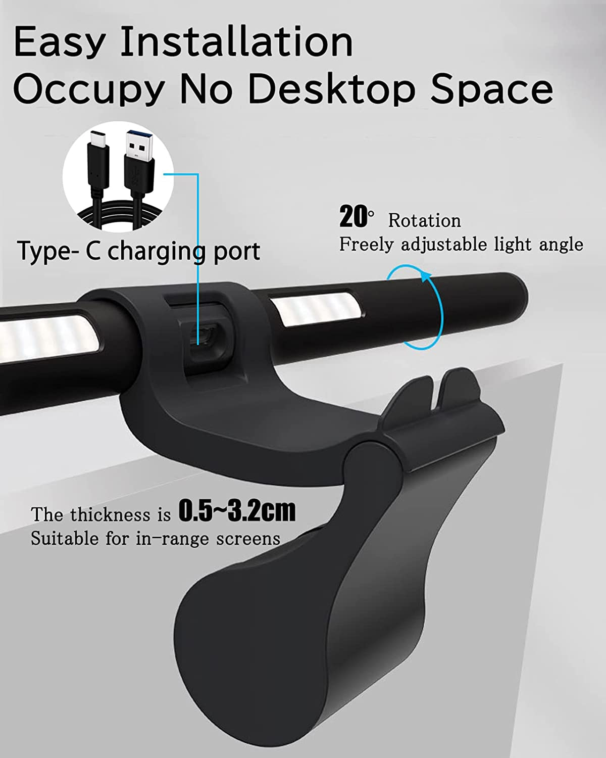 Computer Screen Light for 3-5 Thickness 41CM Monitor Light Bar with Remote Control, Dimless Adjustable Brightness Space Saving, Office, Eyesight Protector image number 4