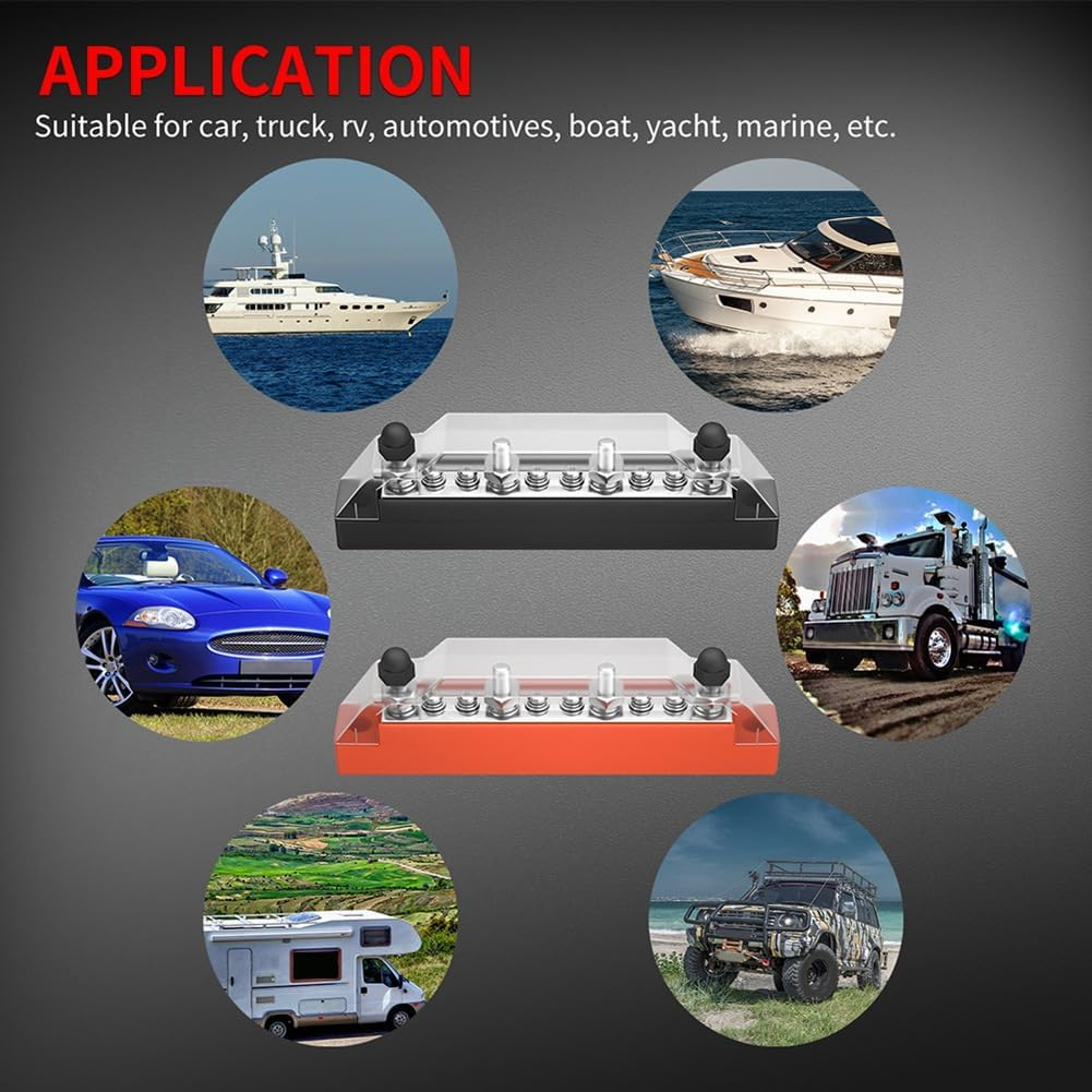 Elqater Positive and Negative Bus Power Supply 12V Distribution Block /M6 Automotive Terminal Block Stud Marine Terminal Bus Easy Install image number 3