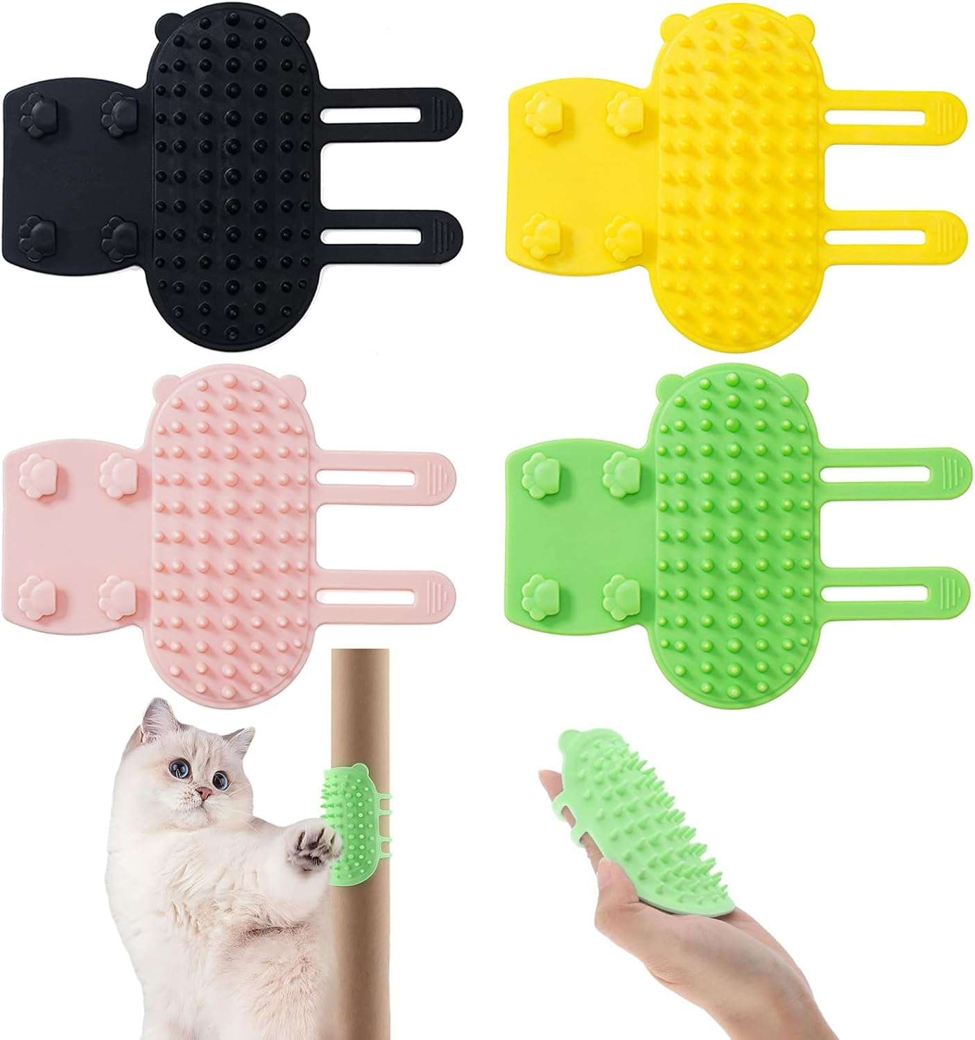 Qaestuan Pack of 4 Self-Cleaning Cat Brush, Silicone Massage Corner for Cats, Silicone Cat Care Massage Hair Loss Brush with Strap, Grooming Brush Cat, for Cats Massage and Hair Removal image number 3
