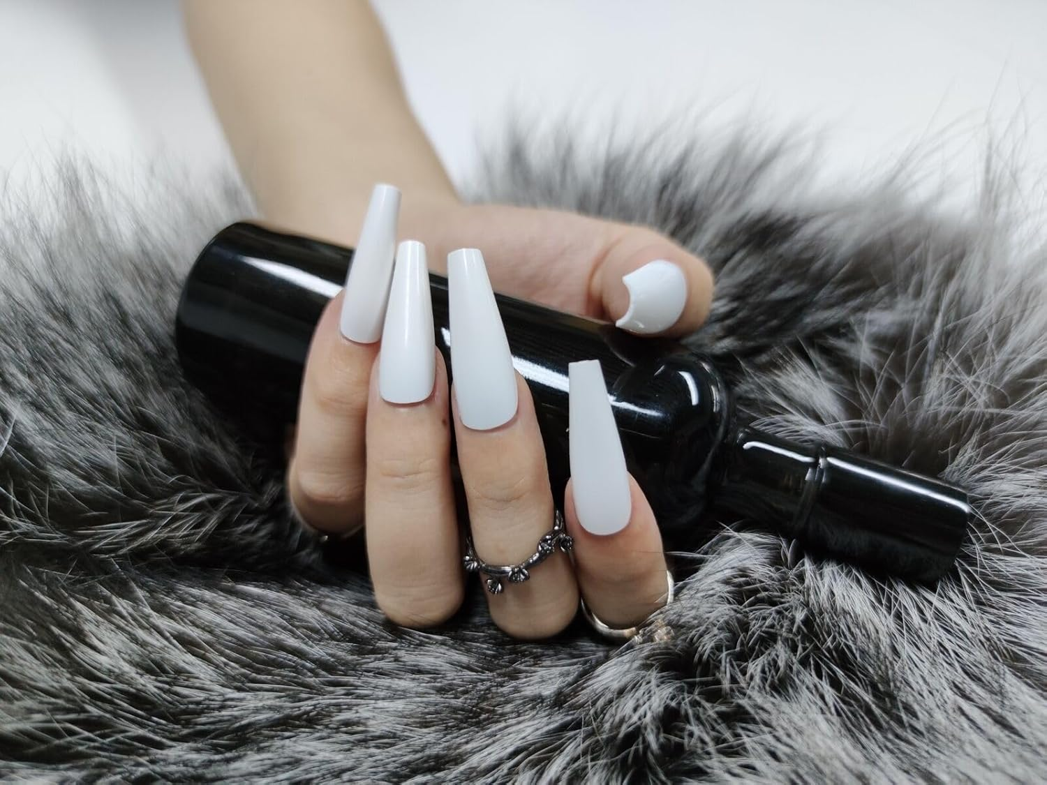 Press on Nails Fake Long Coffin Nail Tips White Gloss 20 Pcs image number 5