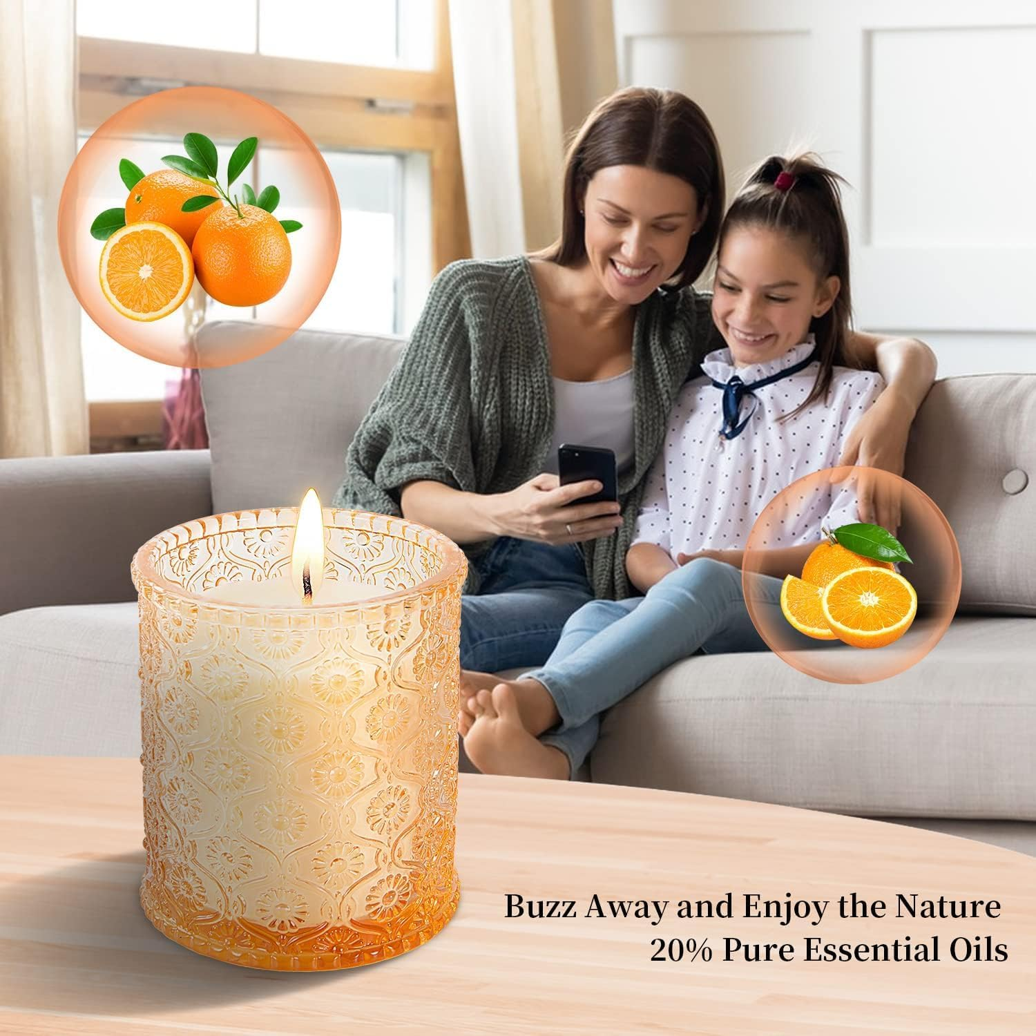 TTRWIN Orange Scented Candle, Refreshing Aromatherapy Home Scented, Natural Soy Wax Jar Aromatherapy Handcrafted Candle for Home Energy Cleansing & Stress Relief, Gifts for Women Birthday image number 6