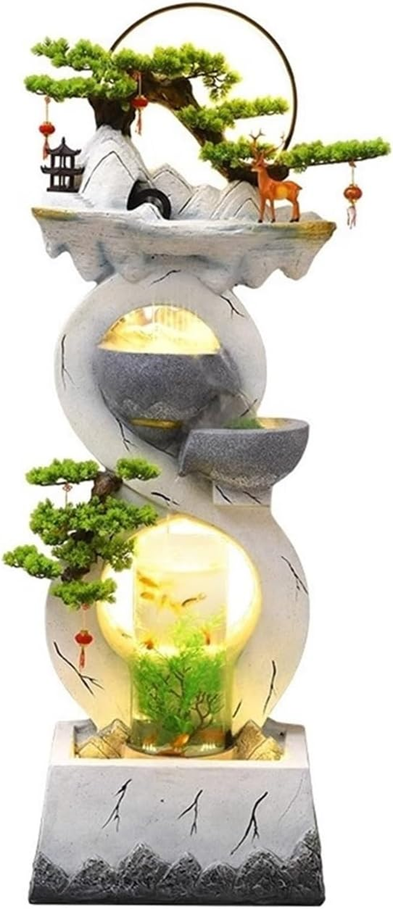 Outdoor Fountain Water Ornaments, Self-Circulating Modern New Chinese Home Office Fish Tank, Outdoor Floor Landscape(White,M)