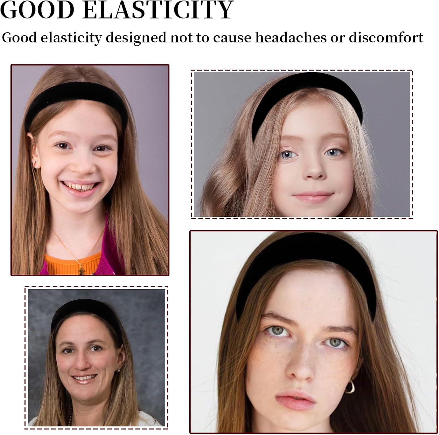 TELAIN Hairband Ladies Black, Velvet Material in 4 Widths, Thick Padded and Non-Slip, Stylish Hair Accessories for All Occasions image number 6