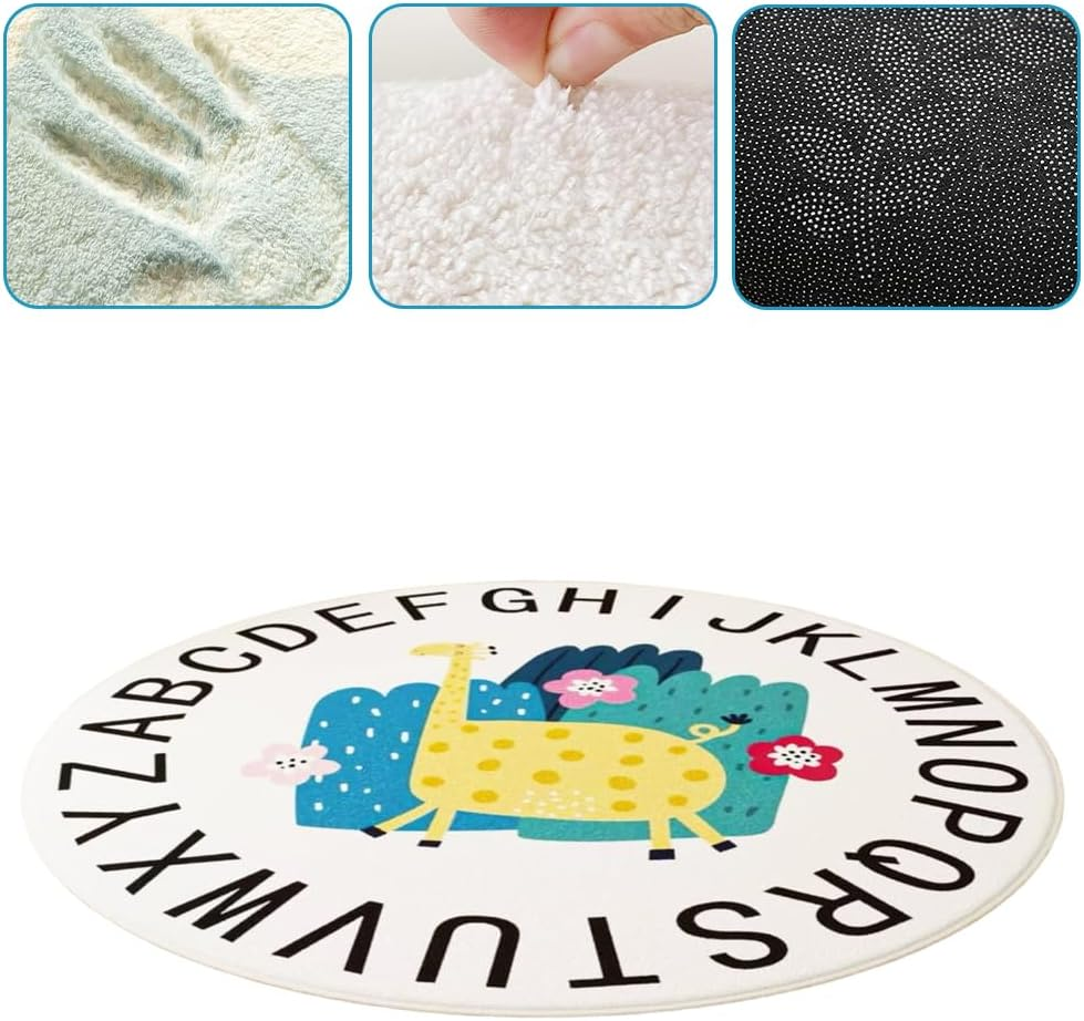 Giraffe round Area Play Mat, Alphabet Soft Area Rug, Cute Cartoon Fluffy Shaggy Carpet, Nonslip Modern Crawling Rug, Perfect for Bedroom Living Rooms Home Office ﻿ image number 5