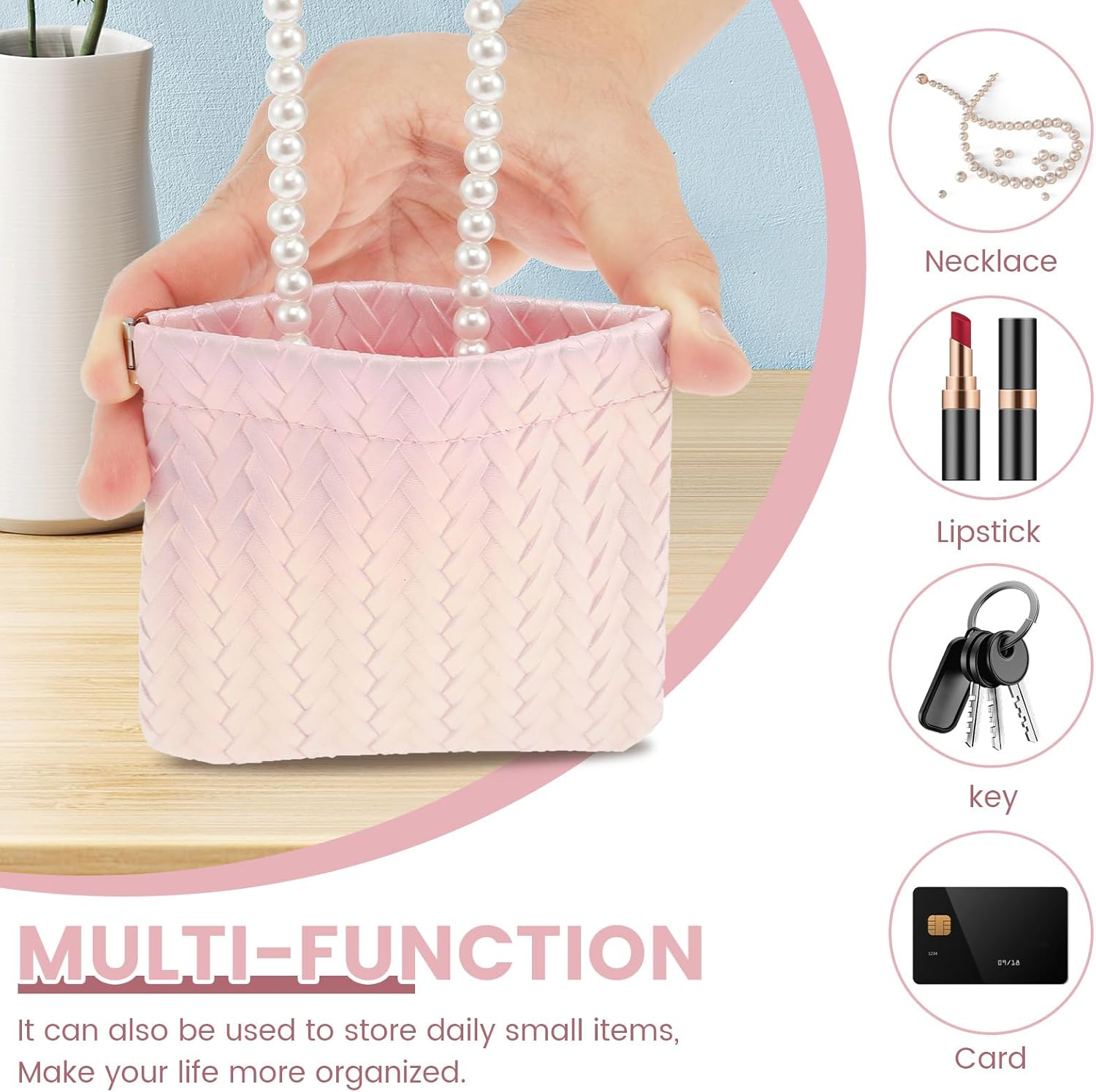 DJAPWPX-5 Pcs Small Makeup Bag for Purse Waterproof PU Leather Cosmetic Bag Portable Pocket Pouch Multifunctional Mini Makeup Bag Set for Women Makeup Organizer image number 4