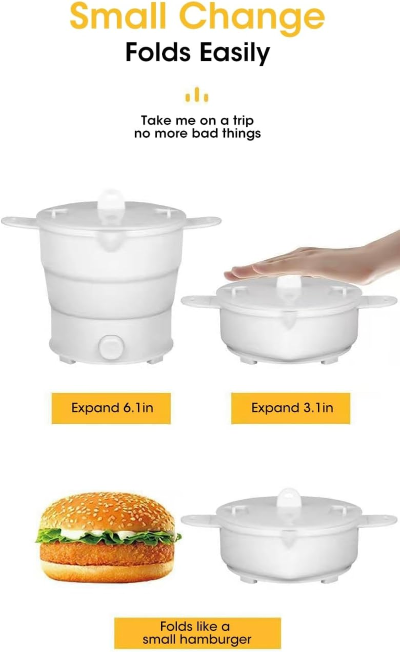 1.2L Folding Electric Cooker Food Grade Silicone Cooker Ware Foldable Electric Hot Pot Cooker, Collapsible Household Steamed Eggs Pan Soup Pots Portable Travel Global Use 220V image number 5