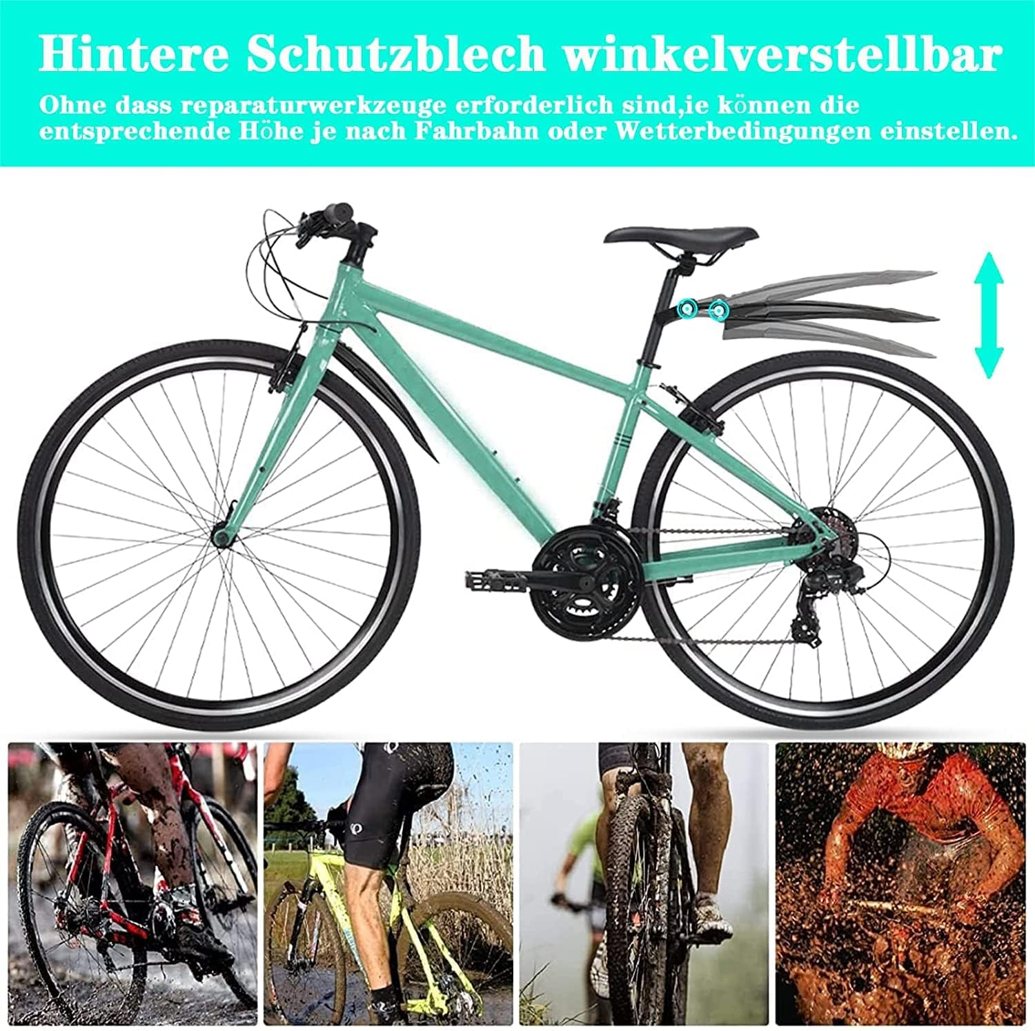 Bike Mudguard Set Bicycle Fender Mountain Front & Rear Mud Guard Universal Mudguard Bike Cycling Tires Fenders Full Cover Thicken Widen Adjustable Bike Mudflap Fit for 20/22/24/26 Inch MTB Road Bike image number 2