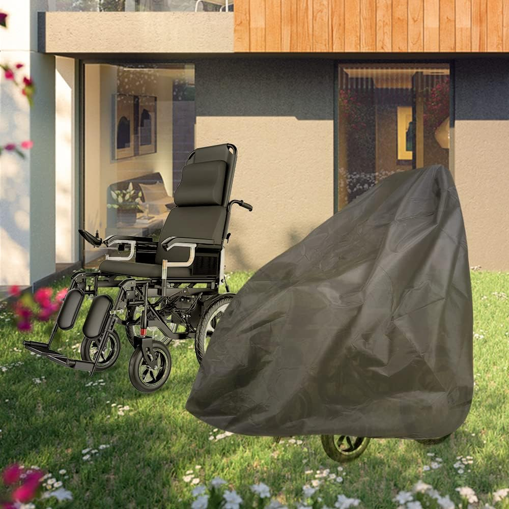 Foldable Electric Wheel Chair Cover, 420D Waterproof Mobility Scooter Storage Cover for Travel Power Wheelchair Dust Protective Cover with Adjustable Drawstring (45" L X 29.5" W X 51" H) image number 6