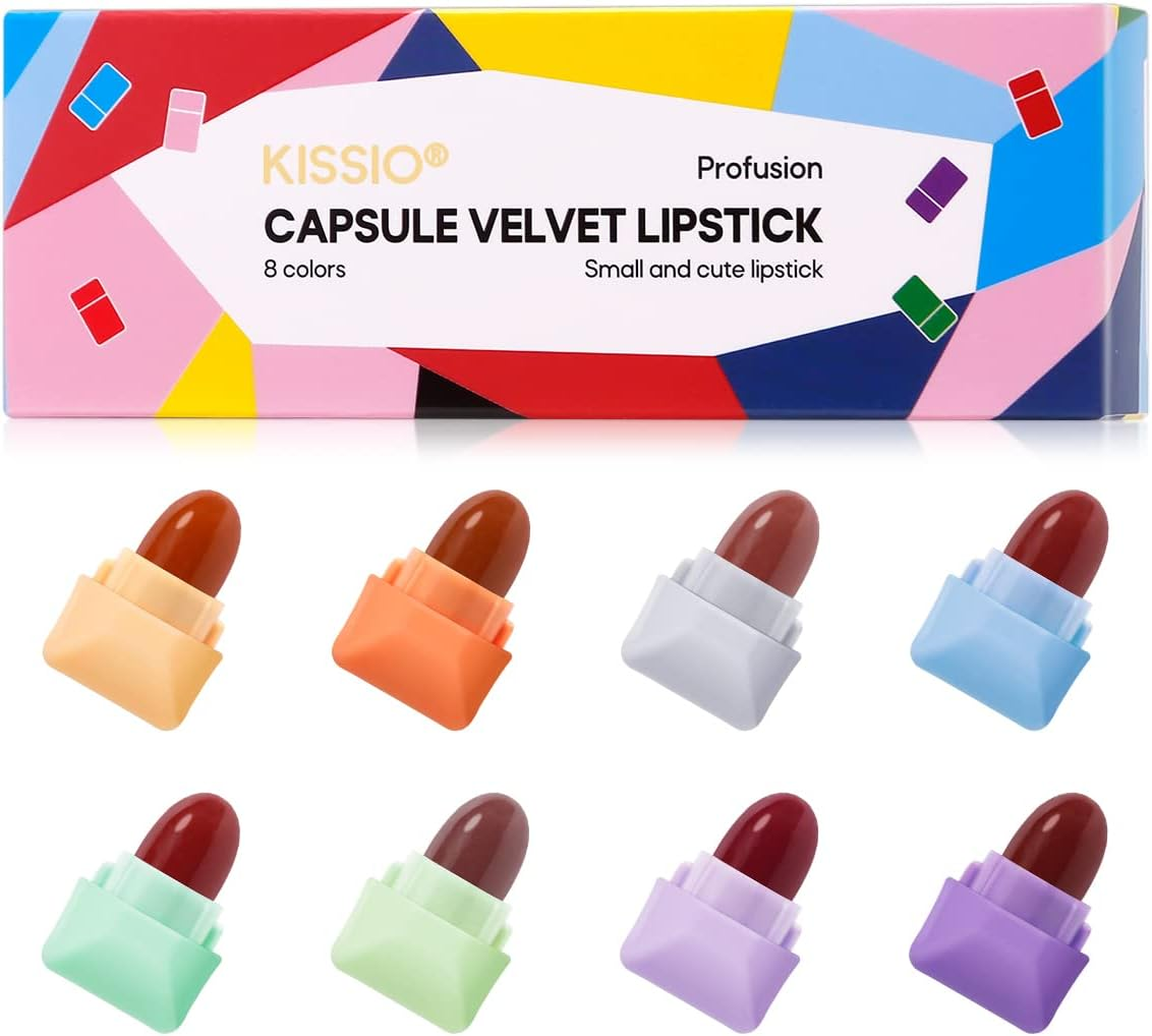 KISSIO 8 Colors Lipstick Set,Waterproof Long Lasting Mini Lipstick,Matte Lipstick,Mini Lipstick Set,Travel Friendly,Cruelty Free,1.27 Oz