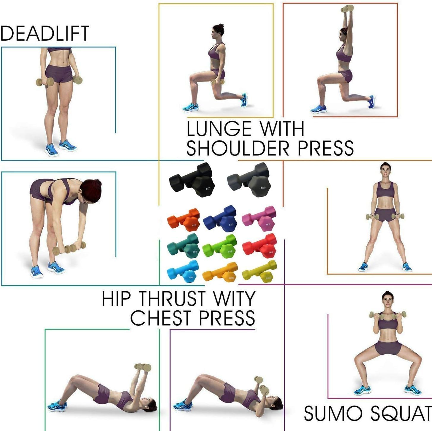 Neoprene Dumbbells Anti-Slip Dumbbell Set Soft-Touch Grip Hand Weights Hex Dumbbells Weights Home Gym Fitness Workout Training - Sold in Pairs - 2Kg Pair image number 7