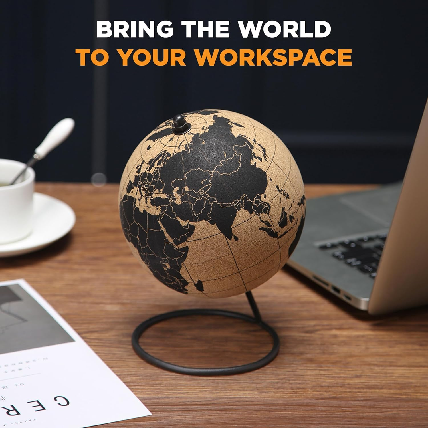 Globe Trekkers - Mini Cork Globe with 50 Different Coloured Push Pins & Durable Stainless Steel Base Great for Mapping Travels & Educational Purposes Does Not Have Plastic Strip like Most image number 1