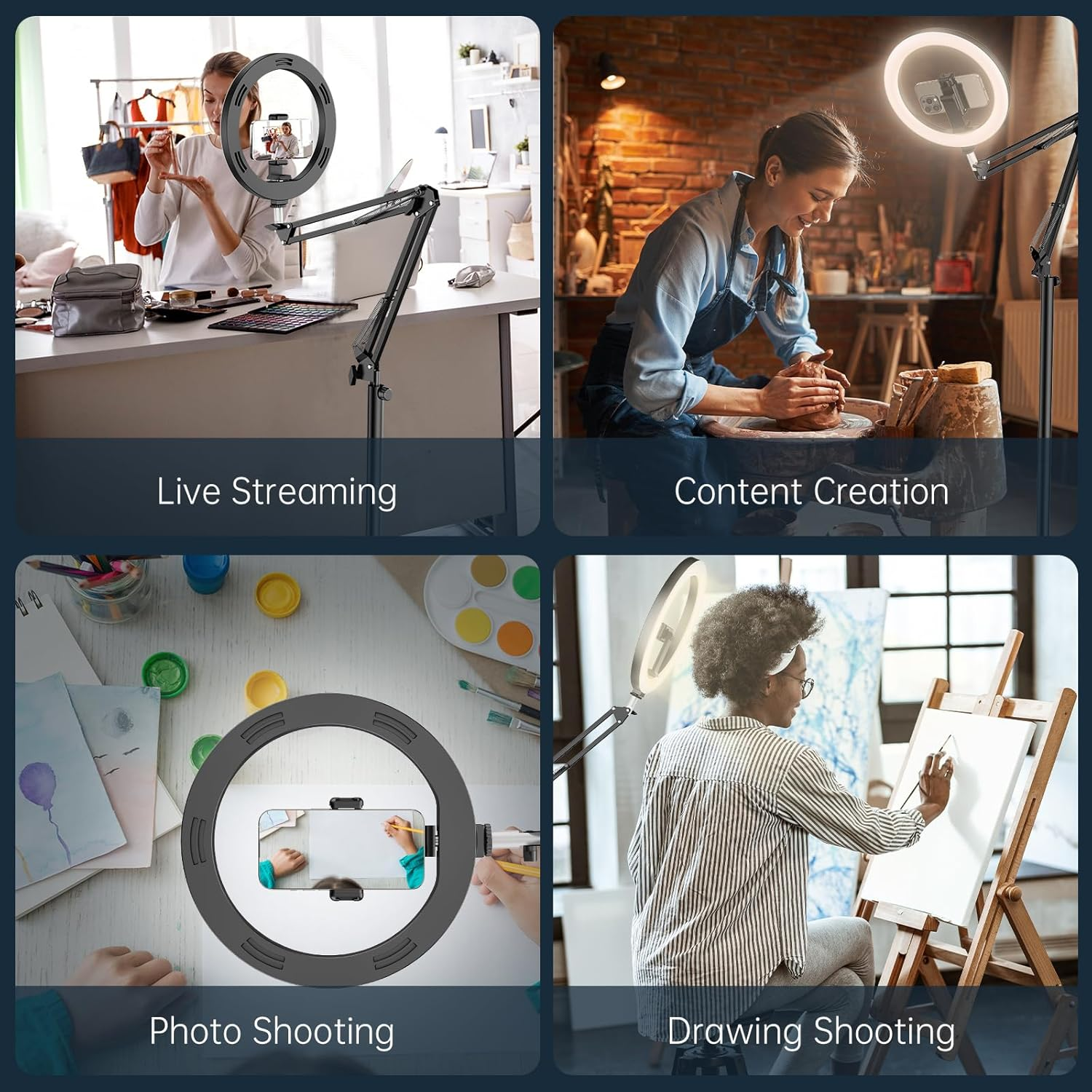 12" Overhead Phone Mount with Ring Light, CRI >95 & Adjustable 72" Height - 360&deg; Circle Light, Phone Ring Light for Photography,Live Streaming, Cooking and Content Creation image number 1