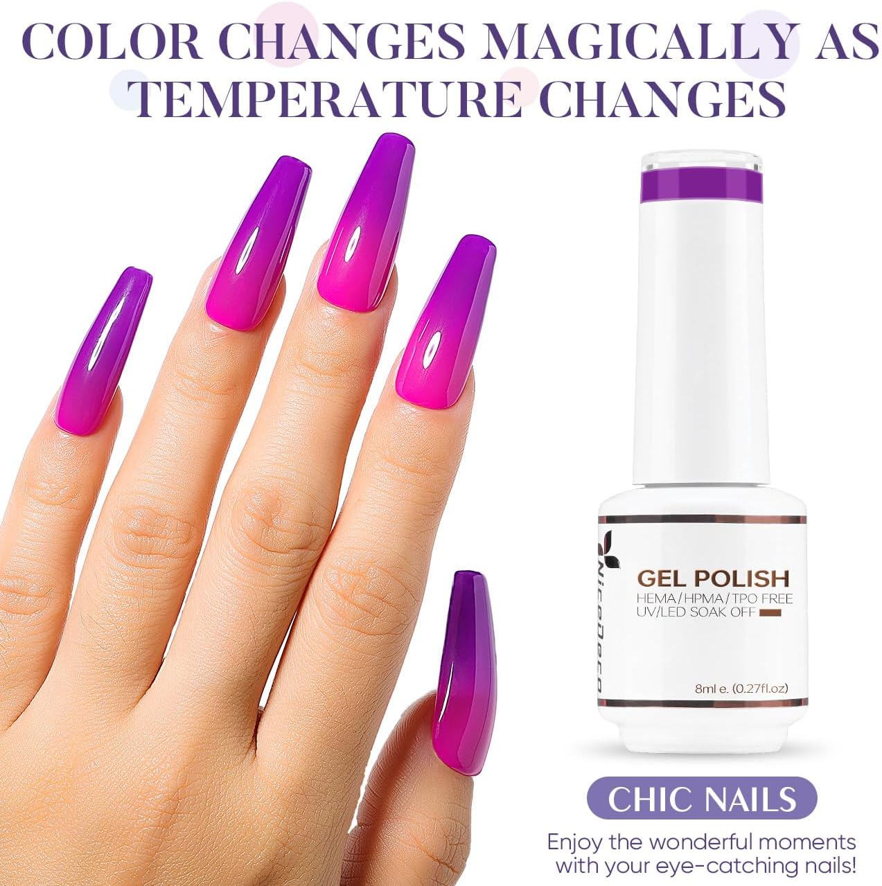 Nicedeco Temperature Color Changing Chameleon Gel Nail Polish Soak off LED U V 15Ml-01 Cruelty-Free & Vegan - Tc02 image number 7