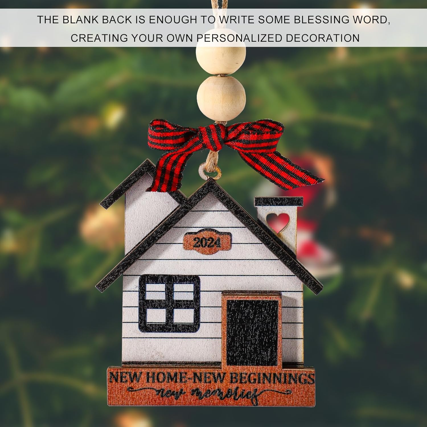 2Pcs Christmas Tree Ornaments, Hanging New Home Ornament 2024 Wooden House Warming Gifts New Home Christmas Ornament for Christmas Tree Decoration Housewarming Gift (Style 1) image number 3