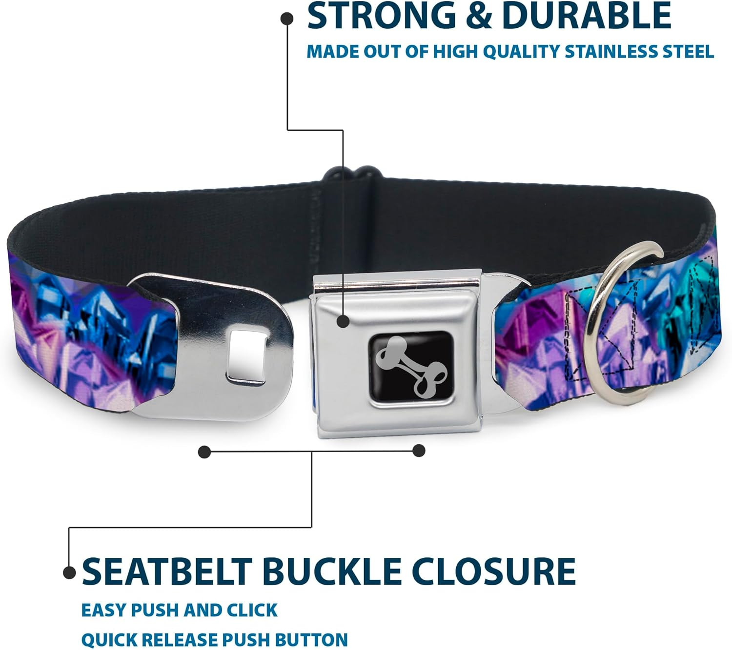 Buckle-Down 9-15" Crystals2 Blues/Purples Dog Collar Bone, Small