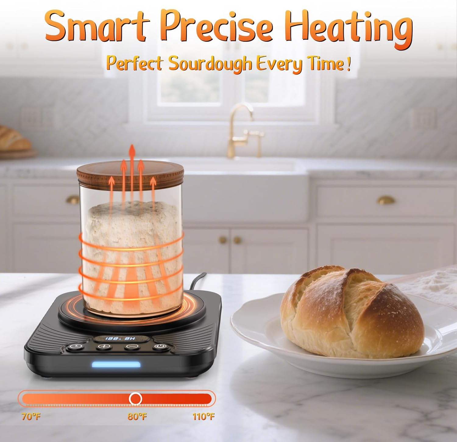 70-110&deg;F Sourdough Starter Warmer with Precision Temperature Control USB Powered | &plusmn;1&deg;F Accurate Adjustment | 24-Hour Timer | Suitable for Sourdough, Pizza Dough, and Yogurt Fermentation (Black) image number 1