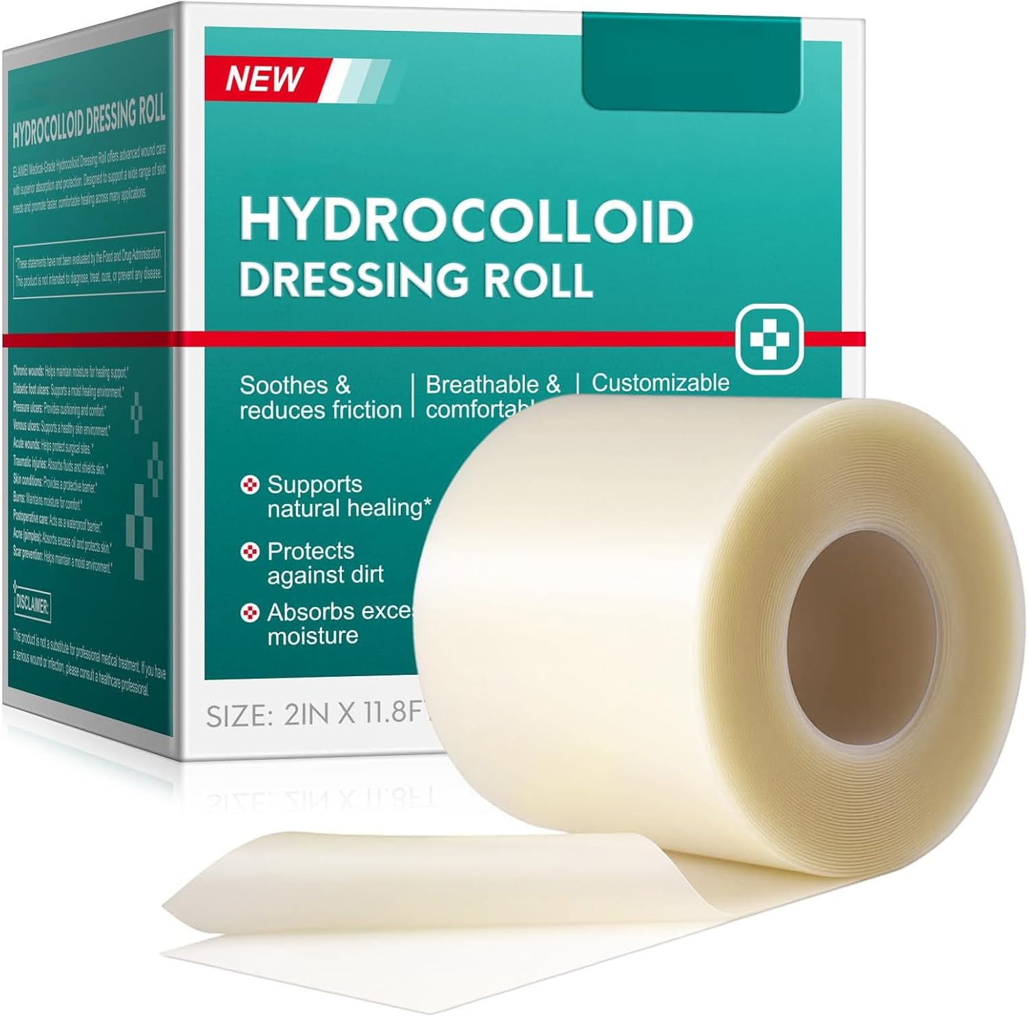 TONGLUO Hydrocolloid Roll for Wound Care, 2" X 11.8Ft, Self-Adhesive Waterproof Bandage, Flexible and Adjustable for Blisters, Acne, Cuts and Skin Protection image number 6