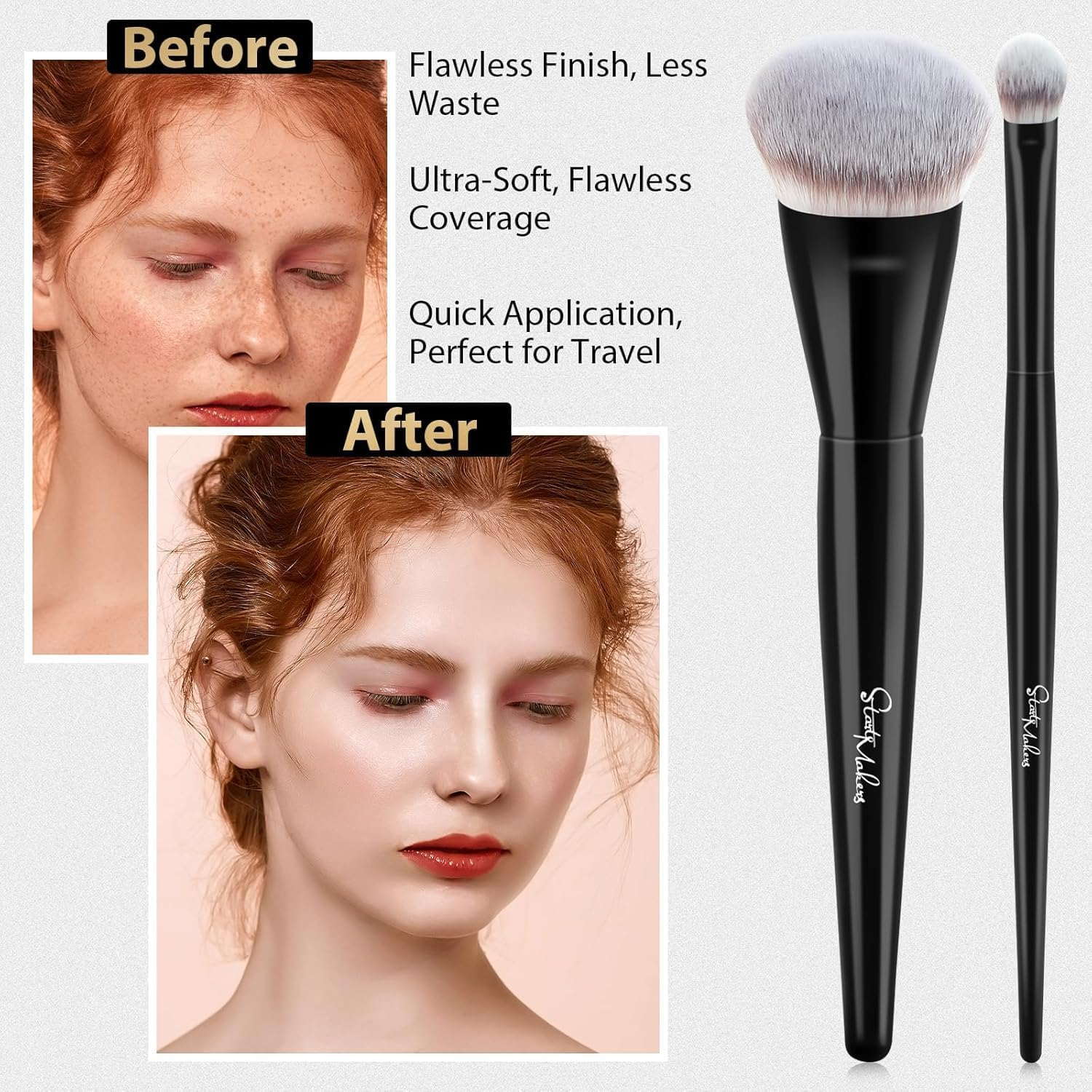 Start Makers 2PCS Foundation Brush Set, Soft Dense Synthetic Kabuki Foundation Brushes, Concealer Brush for Liquid, Cream, Powder, Vegan Makeup Brushes Flawless Make up Application image number 4