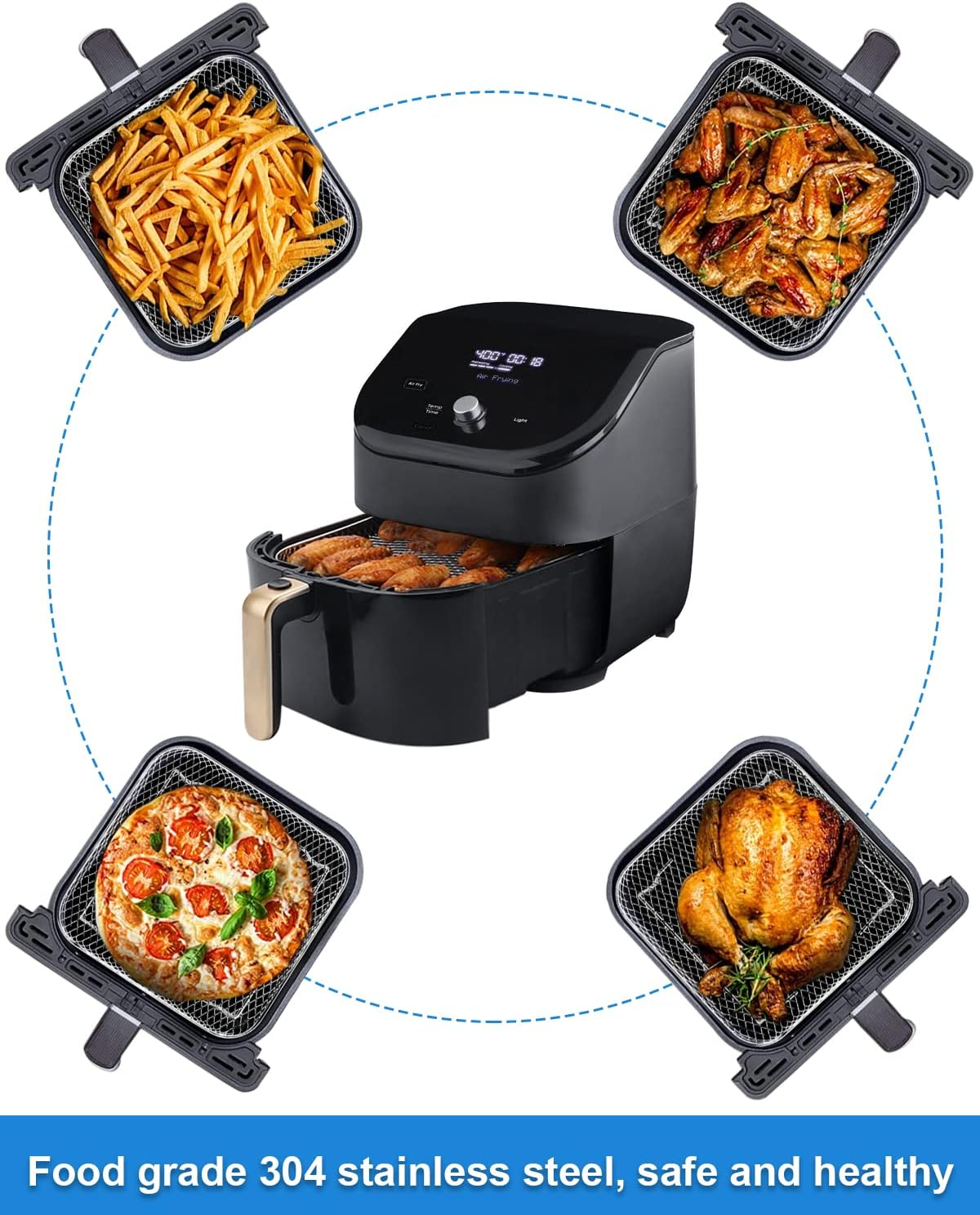 Air Fryer Rack for Instant Vortex COSORI NUWAVE Air Fryer Oven- 304 Stainless Steel Three Stackable Dehydrator Rack Toast Rack Stand Accessories image number 6