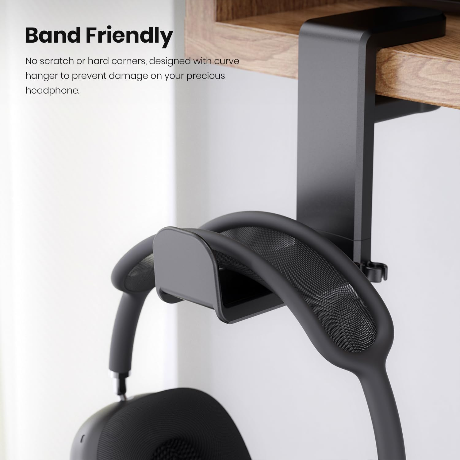 Rotating Headphone Stand - EURPMASK Adjustable Gaming Holder with 360&deg; Swivel, under Desk Hook & Cable Clip Organizer - Black image number 6