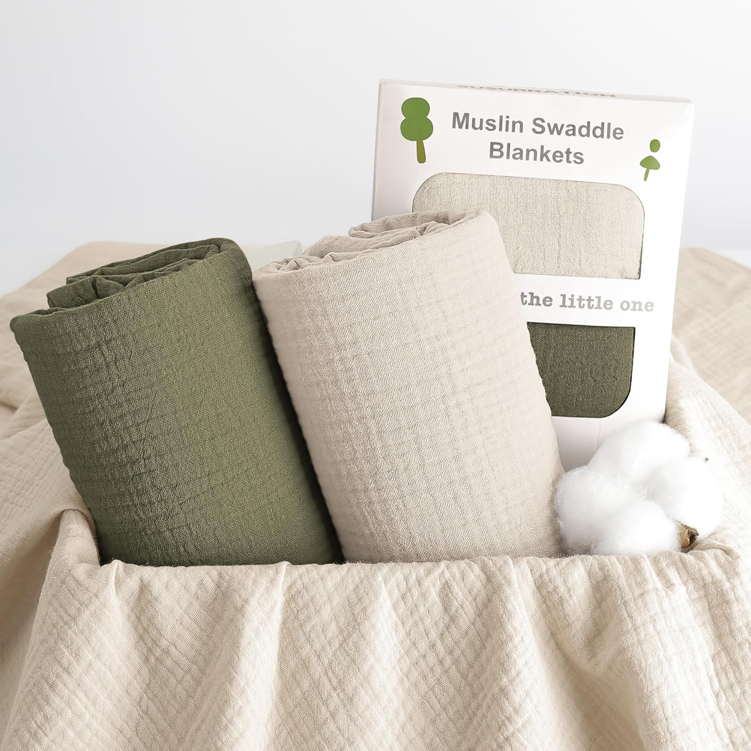 Susurration Muslin Swaddle Blanket Baby,100% Cotton Baby Receiving Blanket Soft Thin Baby Swaddle Blanket for Unisex Newborn 40X40In 2Pack (Dark Green) image number 4