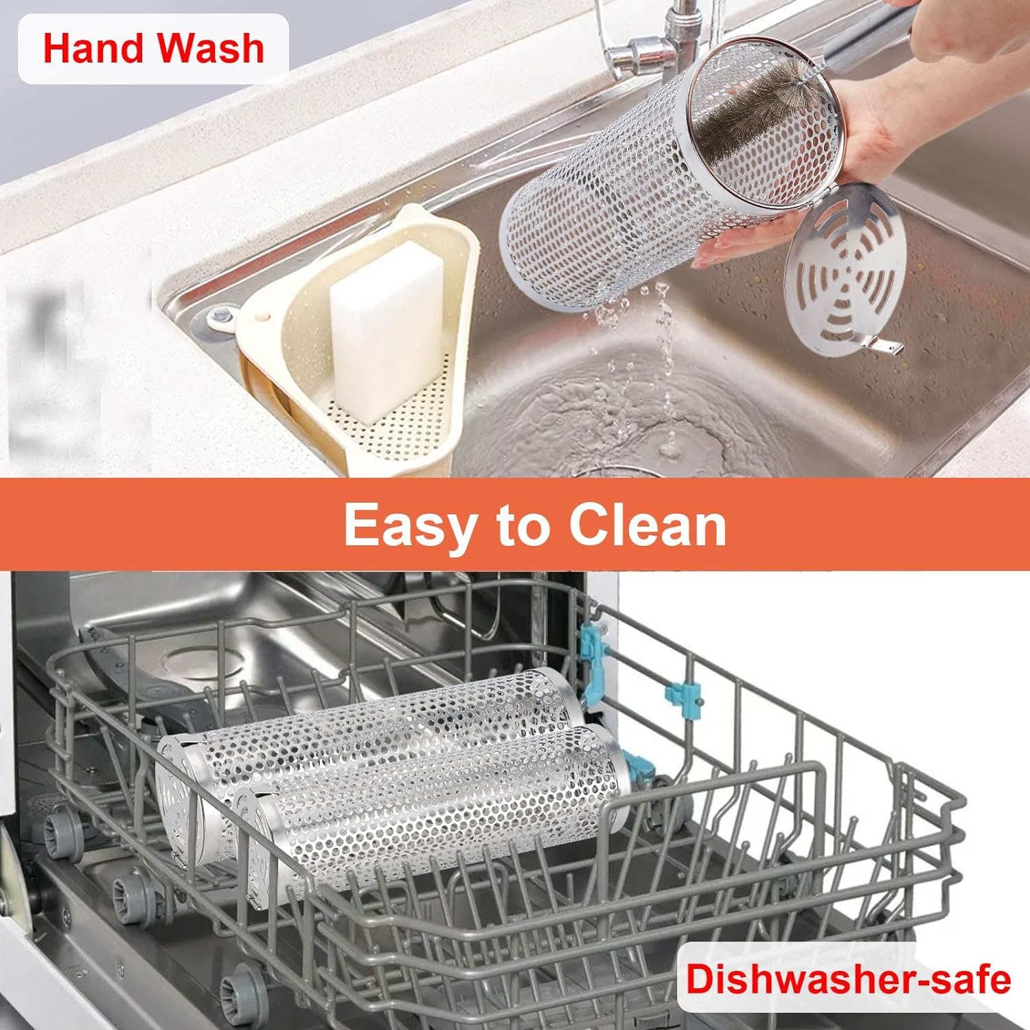 IMAGE Grill Basket, round Hole Rolling Grilling Baskets for Outdoor Grill Portable Grill Nets Cylinder with Reinforced Locking Clasp, 2-Pack 12 in Stainless Steel Grill Mesh Barbeque Grill Accessories