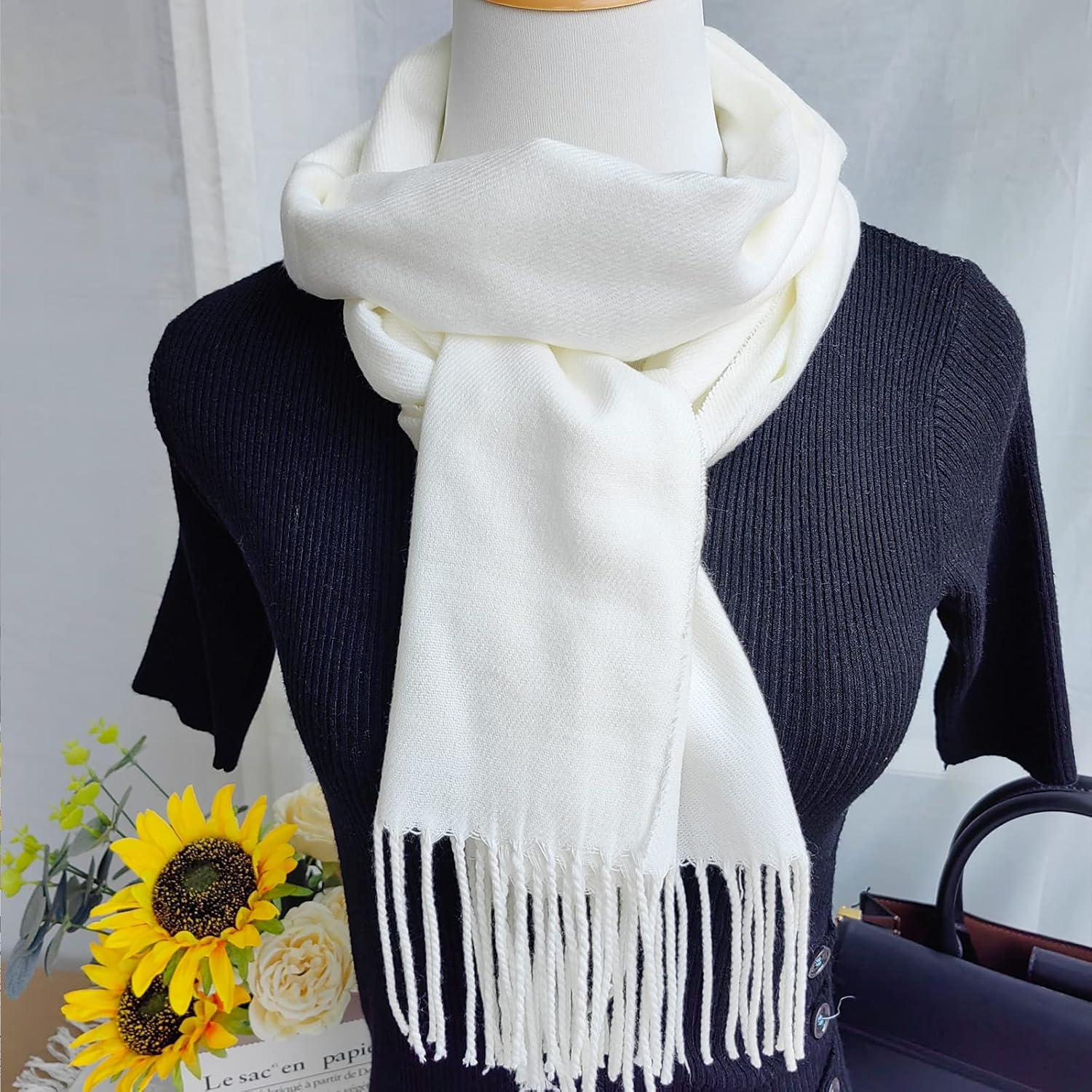 Scarf for Men Women Cashmere Neck Scarf Plaid Winter Scarf Fall Softest Classic Warm - Black,Red image number 6